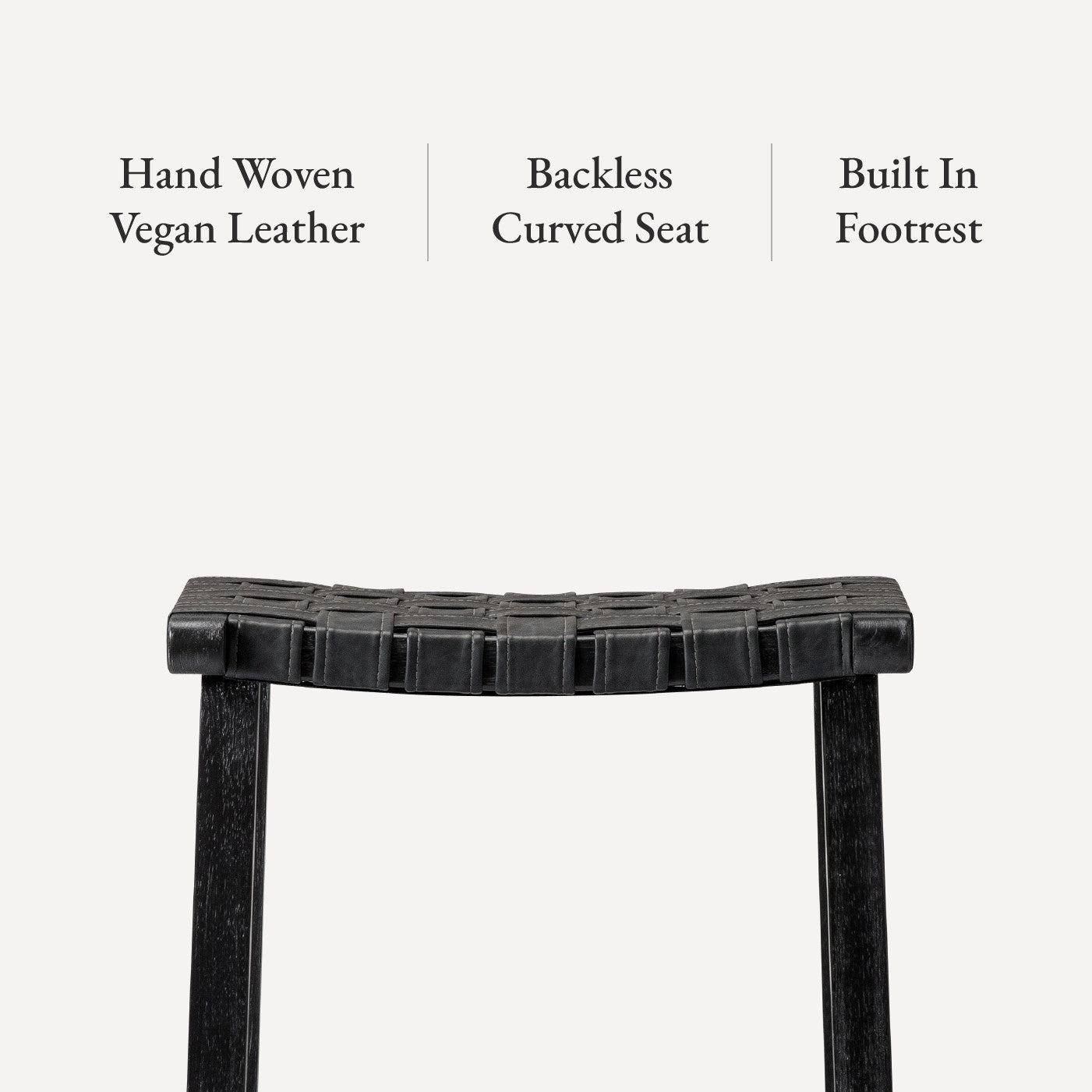 26" Noah Backless Counter Stool In Black Finish & Dark Grey Woven Faux Leather Seat (Set of 4) in Stools by Maven Lane