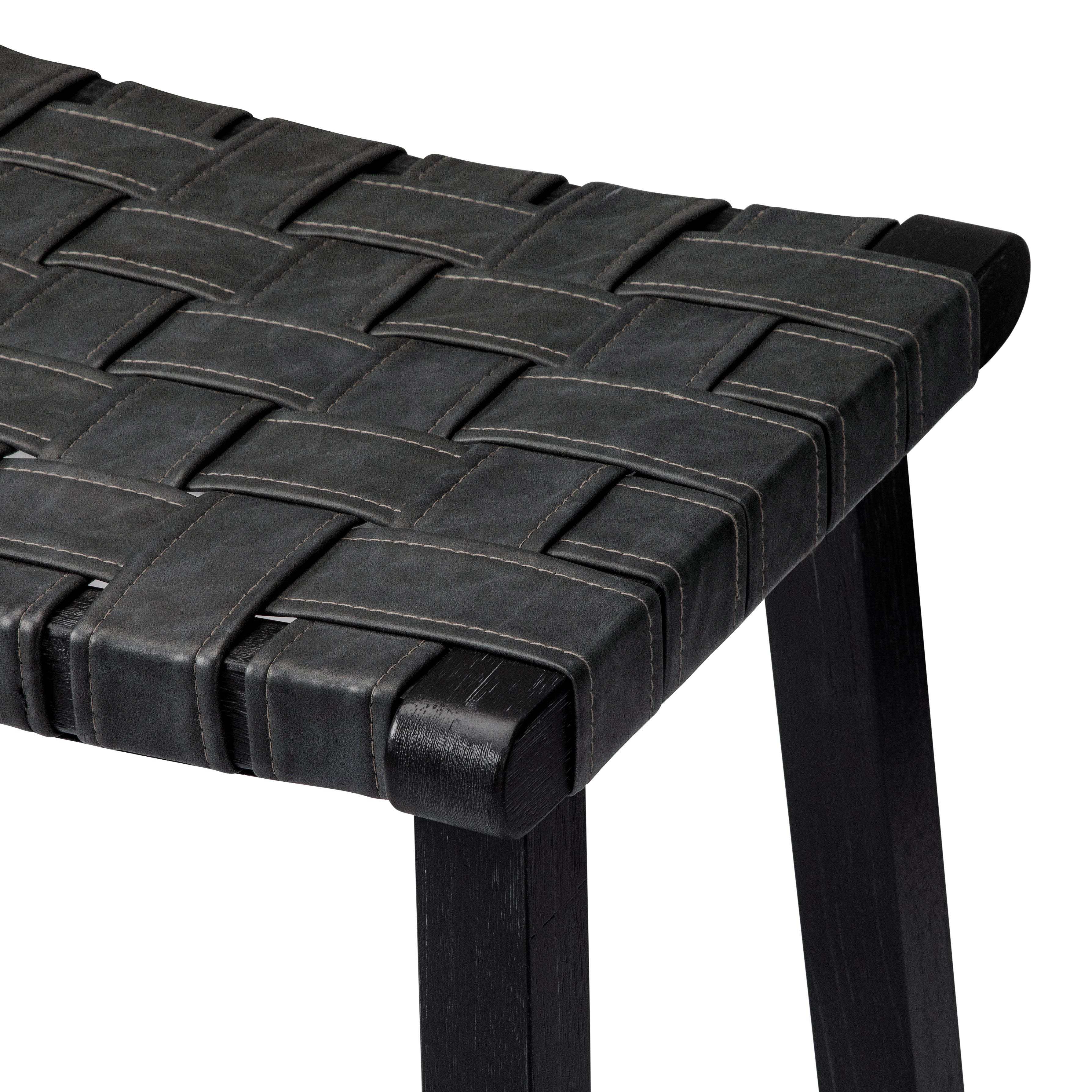 26" Noah Backless Counter Stool In Black Finish & Dark Grey Woven Faux Leather Seat (Set of 4) in Stools by Maven Lane