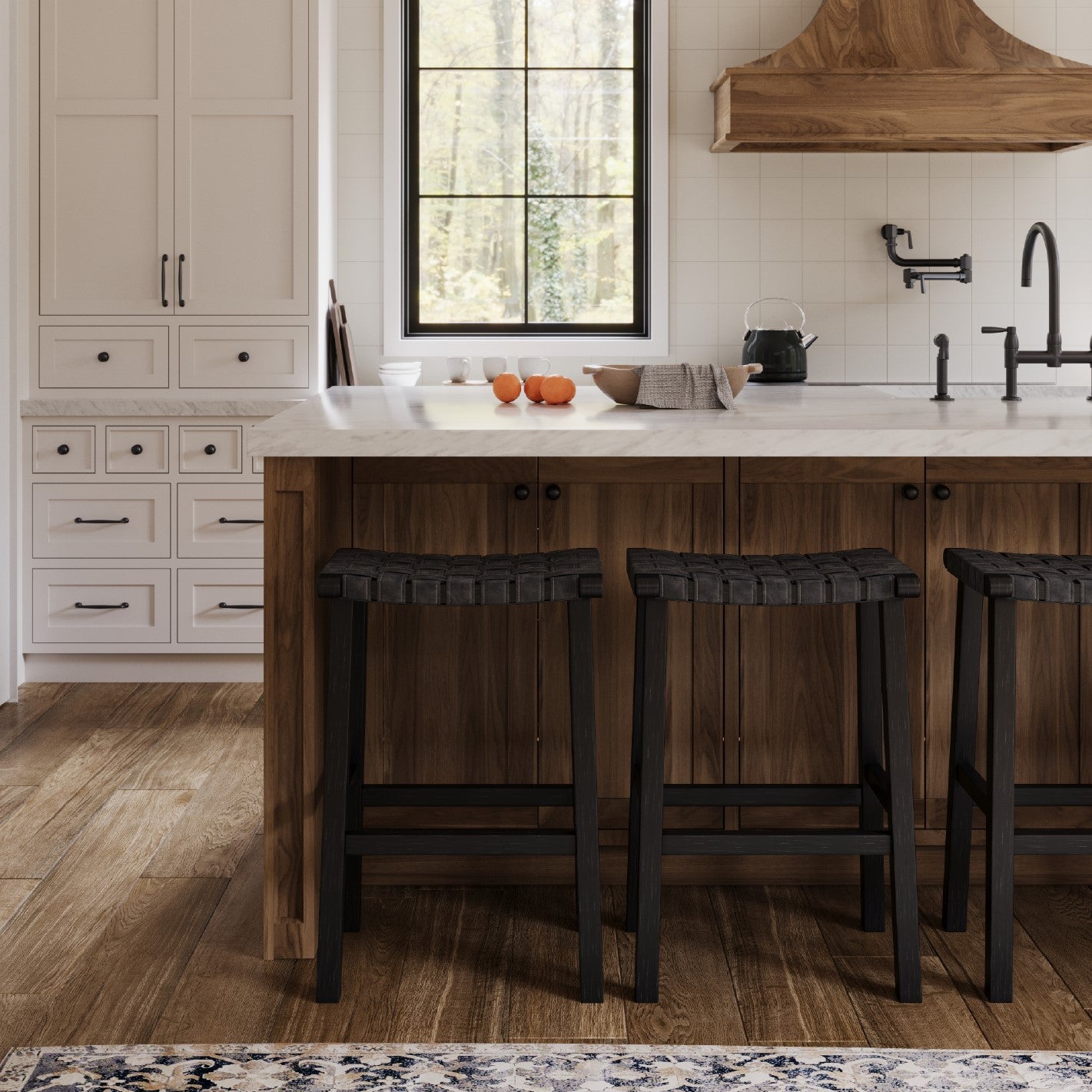 30" Noah Backless Bar Stool in Aged Black Finish with Charcoal Black Vegan Leather in Stools by Maven Lane