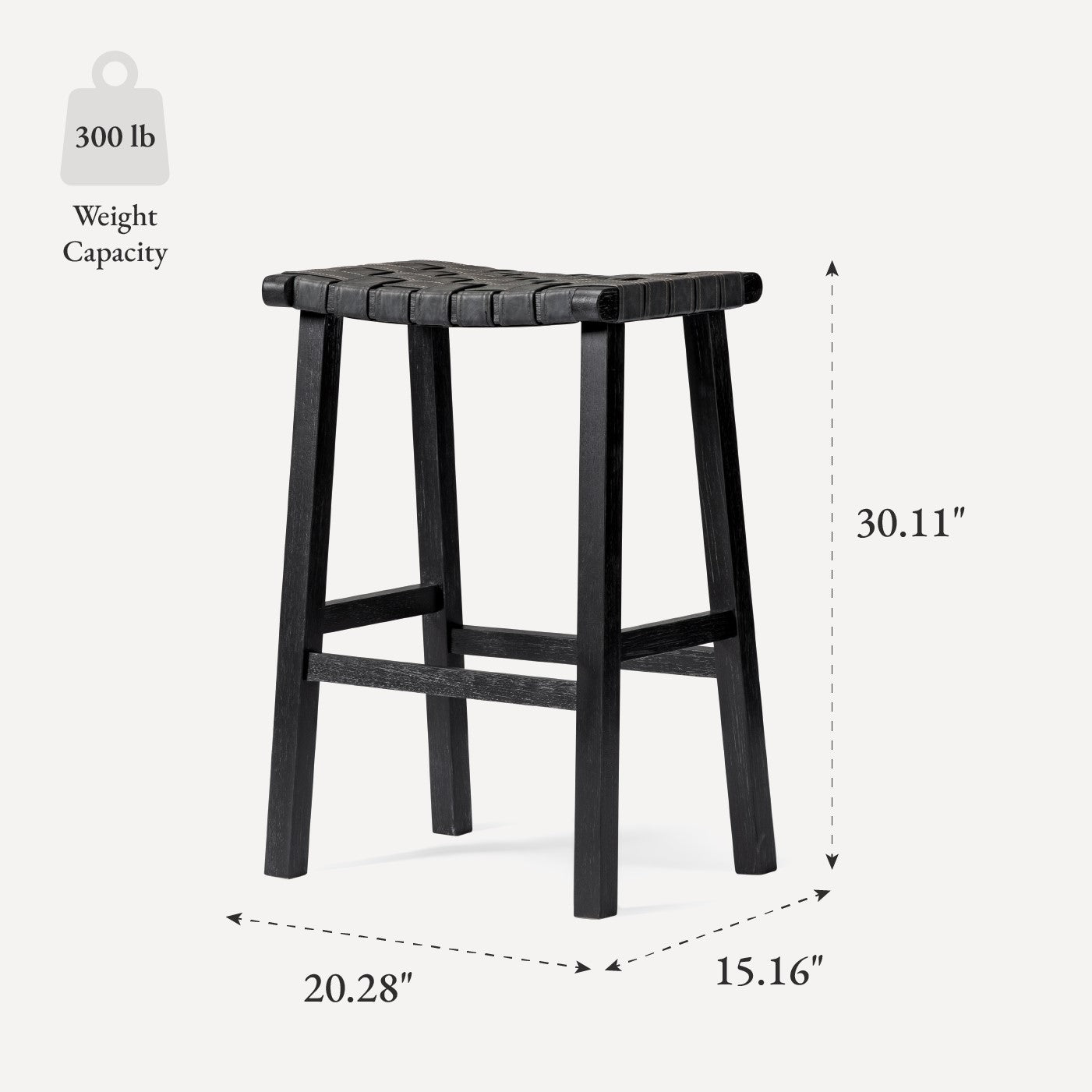 31" Noah Backless Bar Stool In Black Finish & Dark Grey Woven Faux Leather Seat (Set of 4) in Stools by Maven Lane