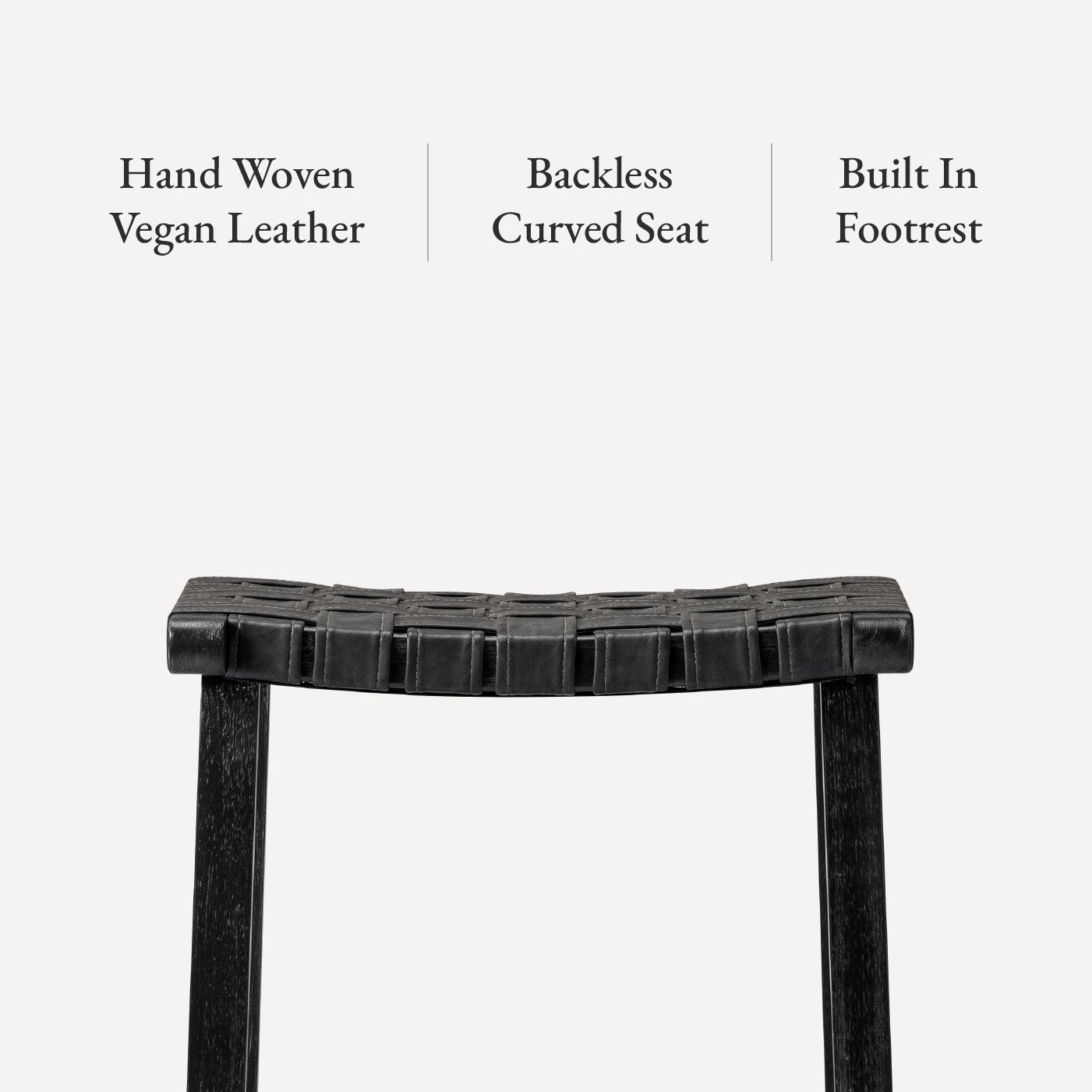 30" Noah Backless Bar Stool in Aged Black Finish with Charcoal Black Vegan Leather in Stools by Maven Lane