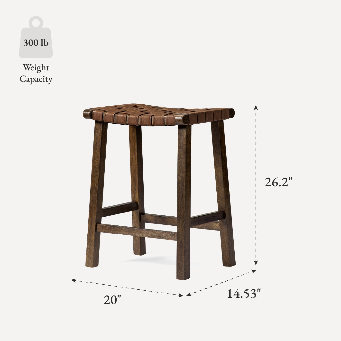 26" Noah Backless Counter Stool In Brown Finish & Brown Woven Faux Leather Seat (Set of 4) in Stools by Maven Lane