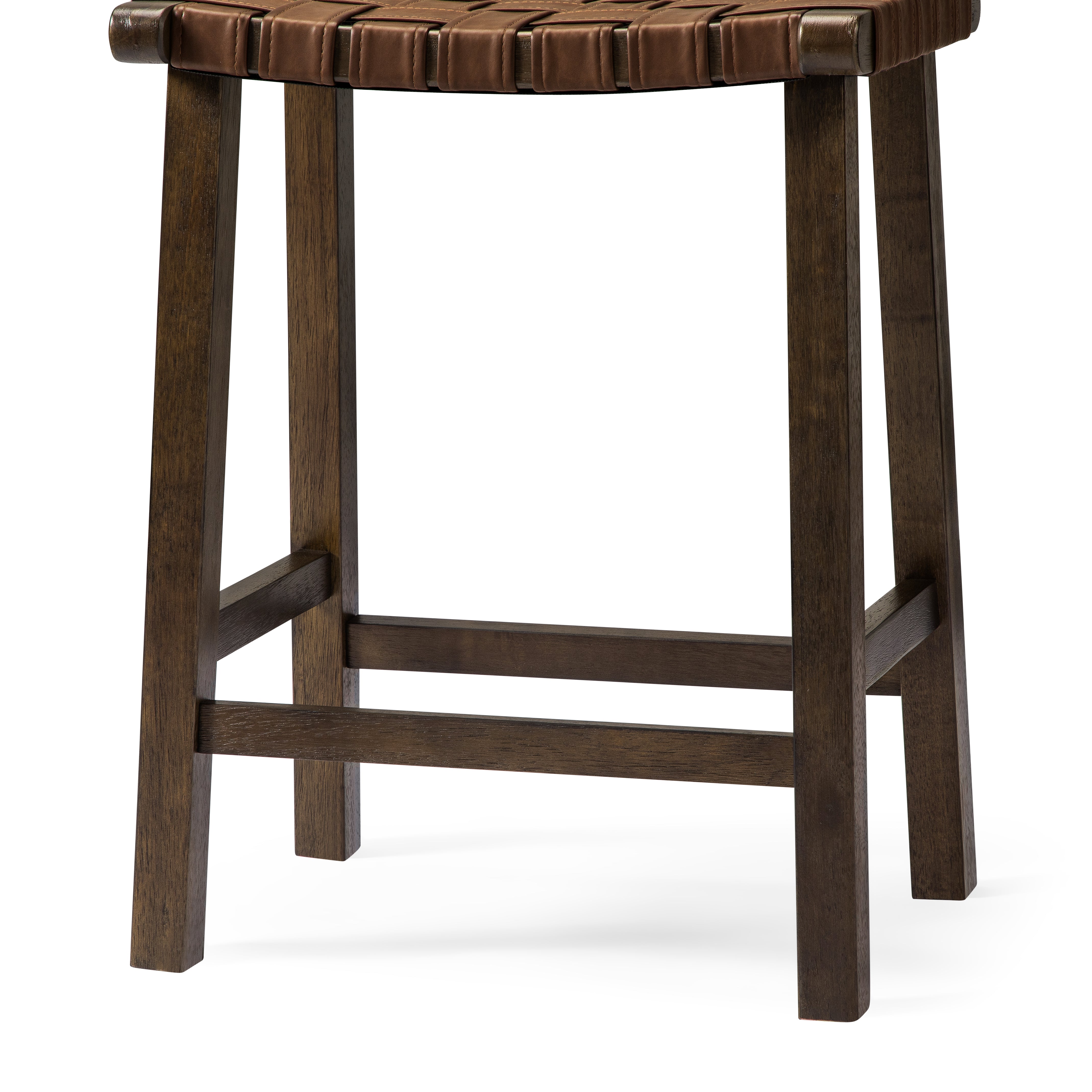 26" Noah Backless Counter Stool In Brown Finish & Brown Woven Faux Leather Seat (Set of 4) in Stools by Maven Lane