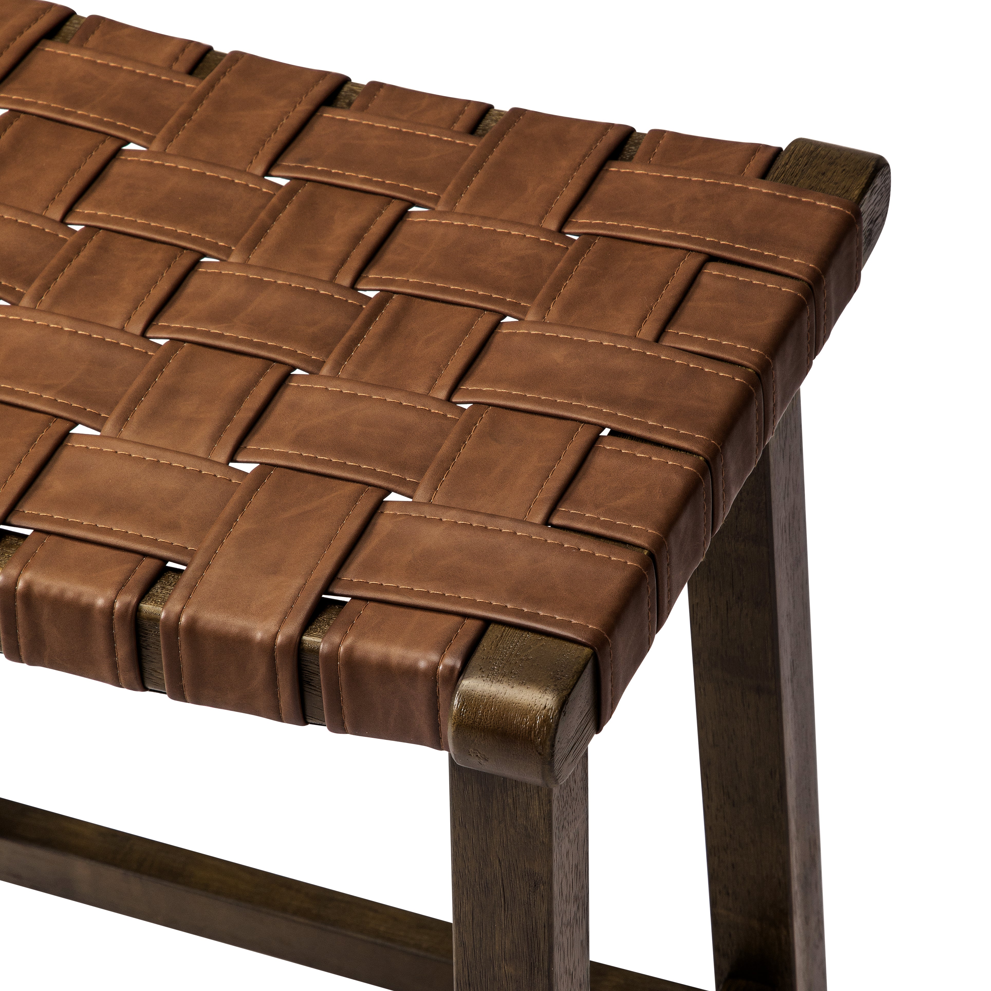 Noah Backless Bar Stool In Brown Finish & Brown Woven Faux Leather Seat in Stools by Maven Lane