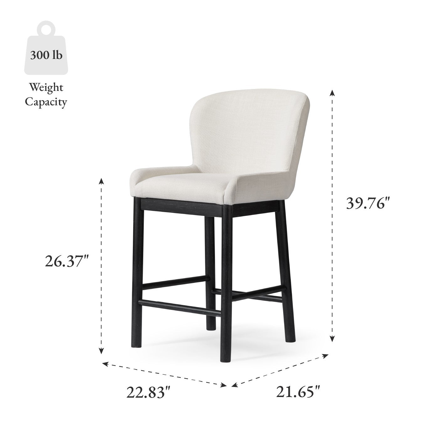 26" Gia Counter Stool in Black Finish and White Fabric (Set of 4) in Stools by Maven Lane
