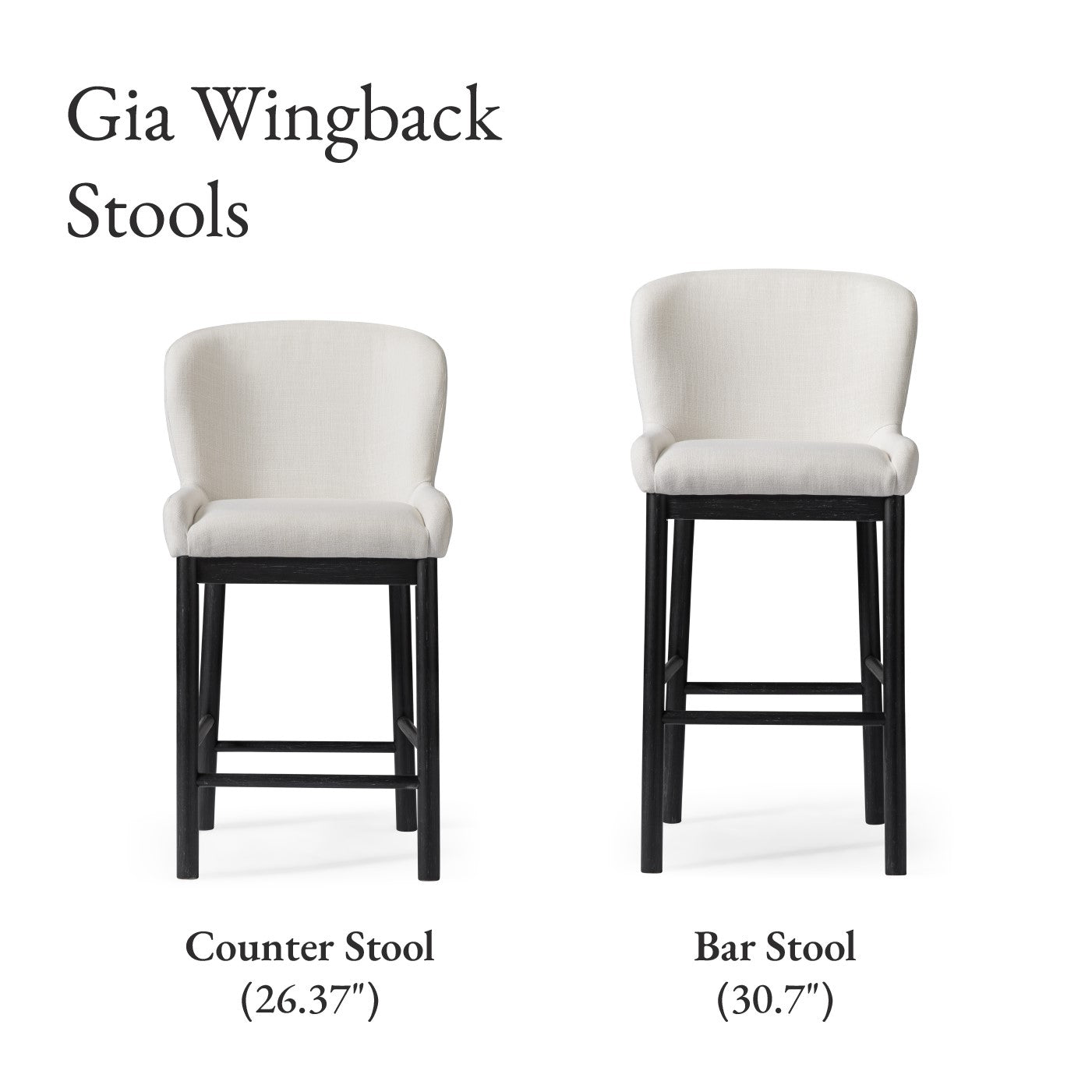 26" Gia Counter Stool in Black Finish and White Fabric (Set of 4) in Stools by Maven Lane