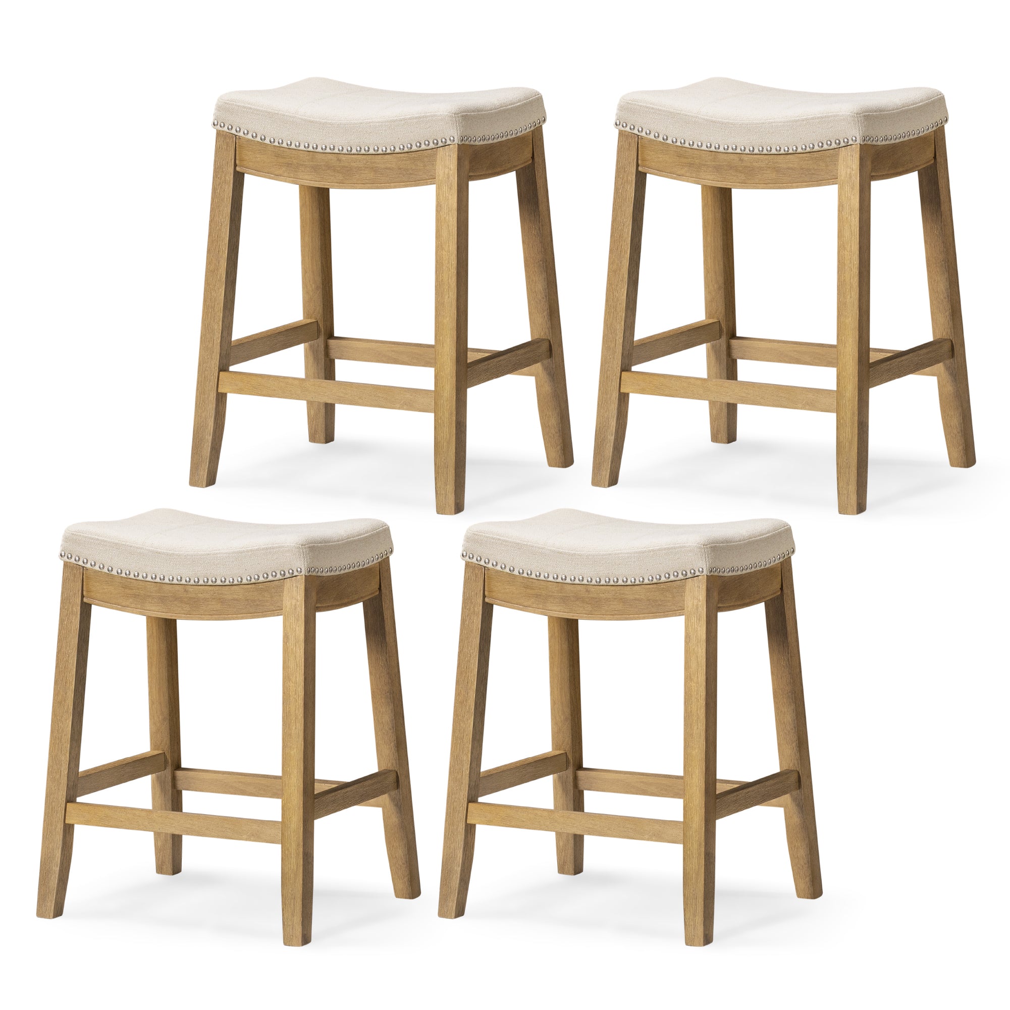 26" Sophia Counter Stool in Natural Finish with Beige Fabric Upholstery (Set of 4) in by Maven Lane
