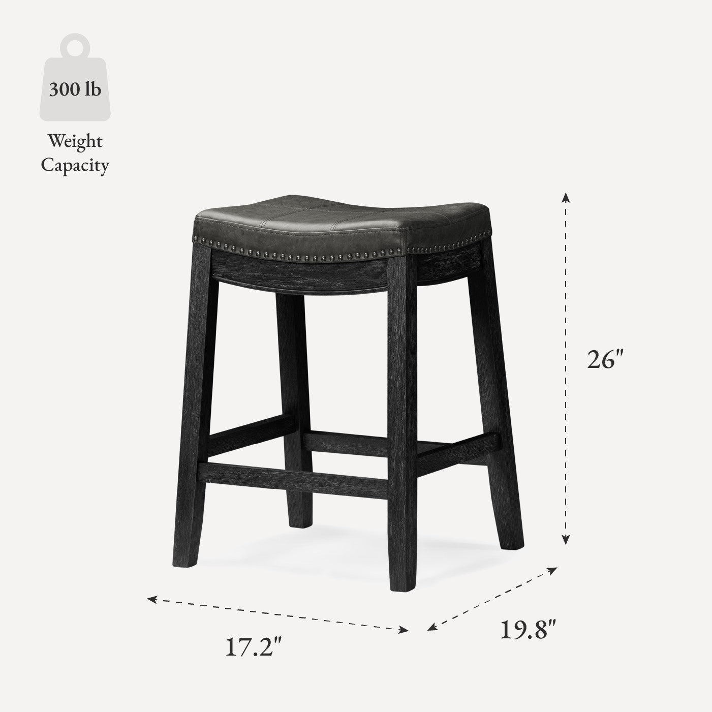 26" Sophia Counter Stool in Black Finish with Dark Grey Faux Leather in Stools by Maven Lane
