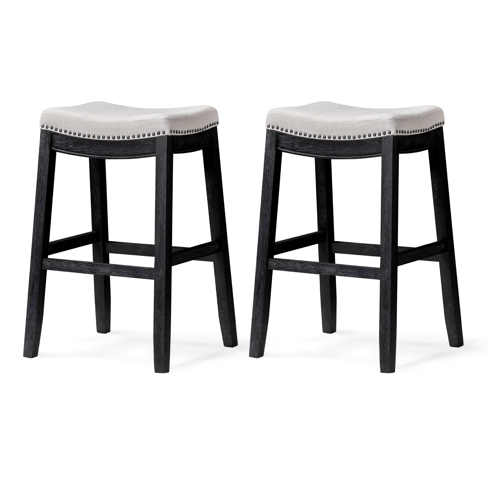 31" Sophia Bar Stool in Black Finish with White Fabric Upholstery (Set of 2) in by Maven Lane
