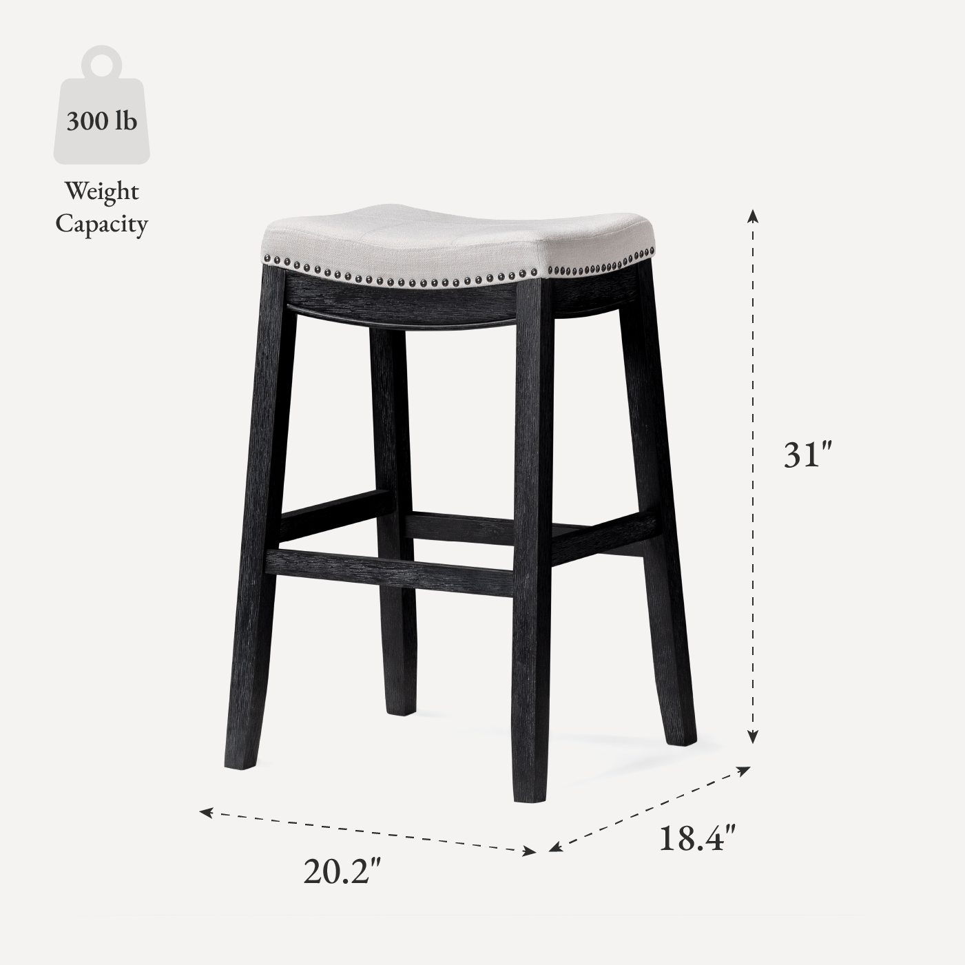 31" Sophia Bar Stool in Black Finish with White Fabric Upholstery in Stools by Maven Lane