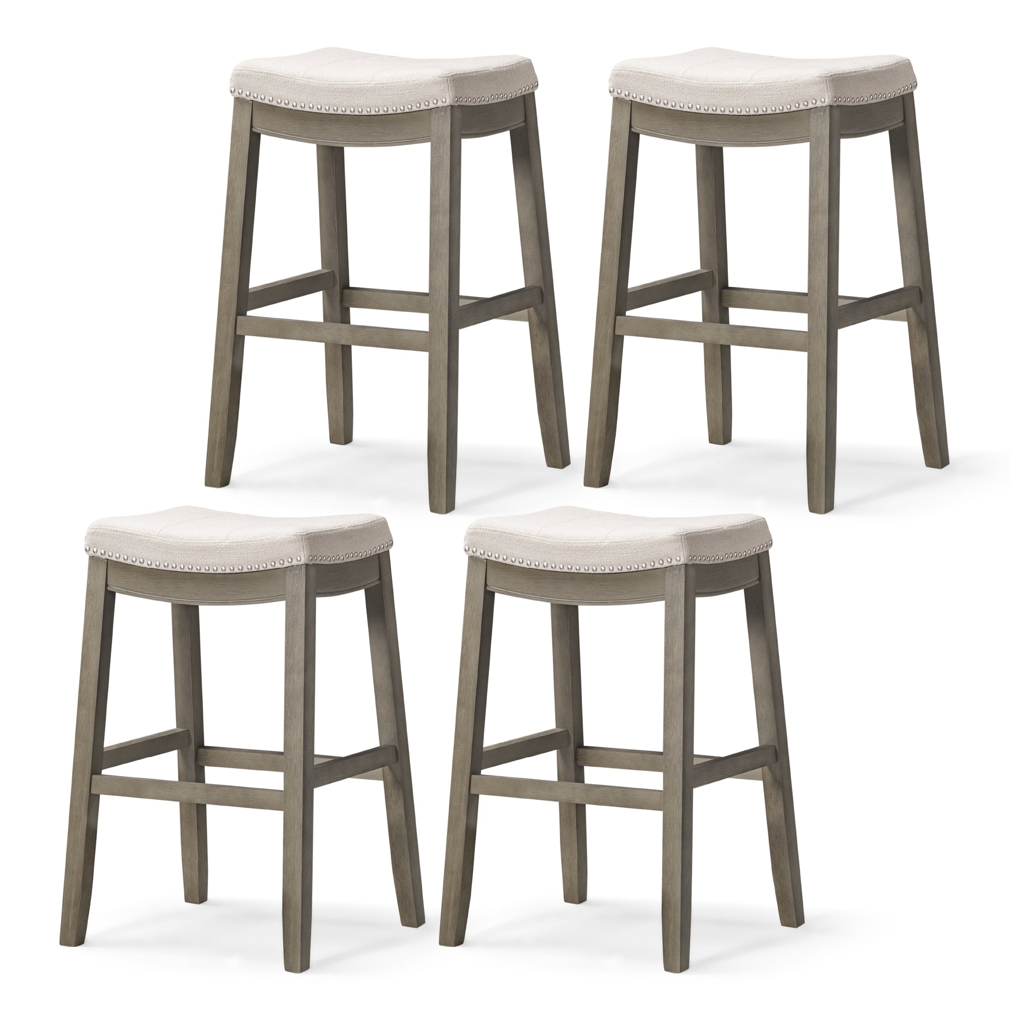 31" Sophia Bar Stool in Grey Finish and Grey Fabric Upholstery (Set of 4) in by Maven Lane