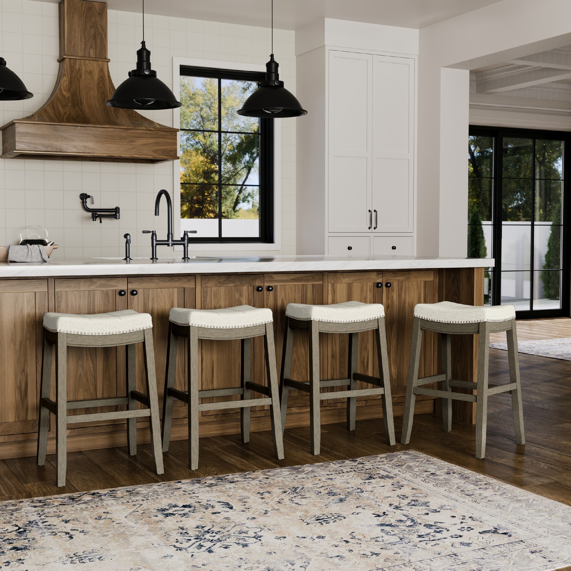 31" Sophia Bar Stool in Grey Finish and Grey Fabric Upholstery in Stools by Maven Lane