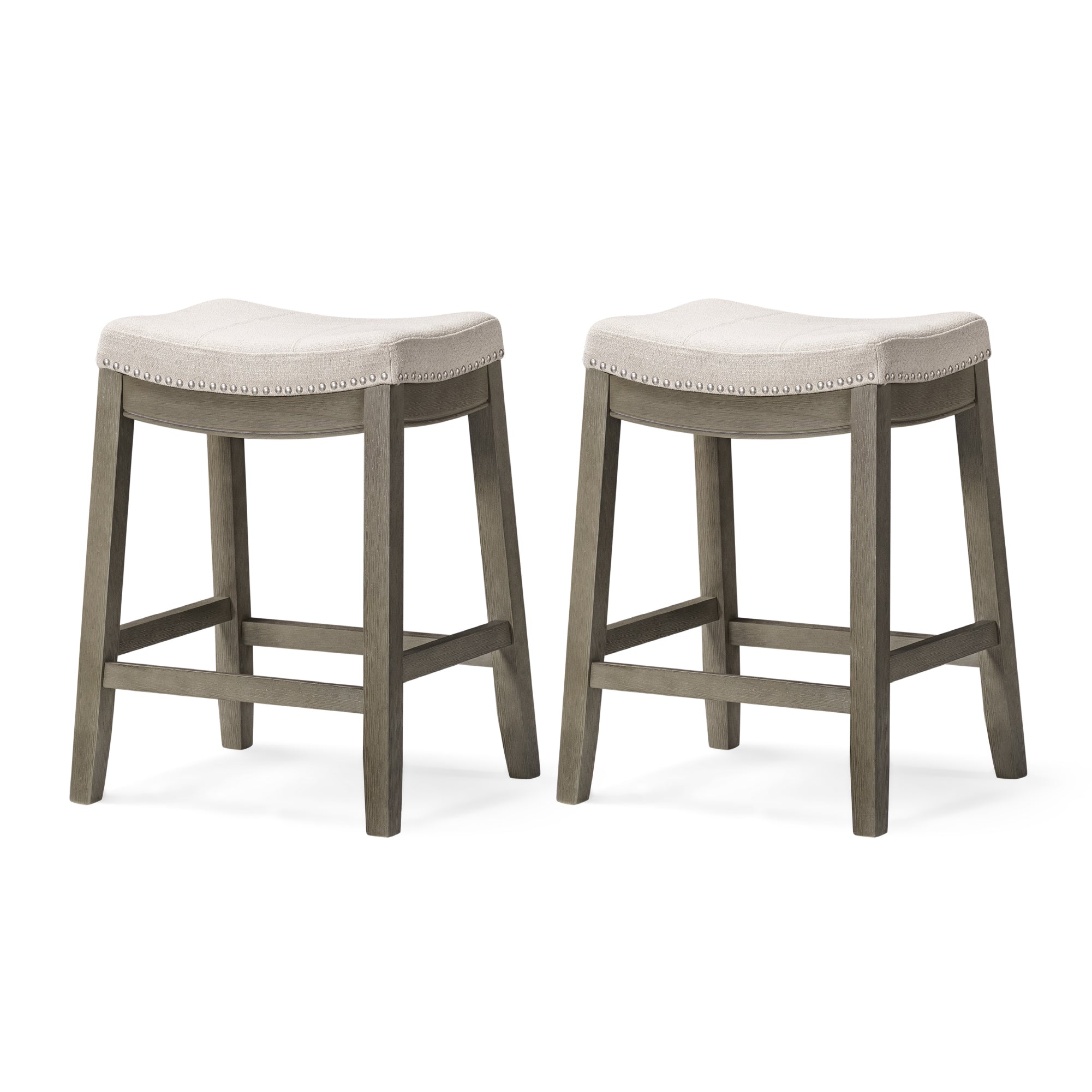 26" Sophia Counter Stool in Grey Finish and Grey Fabric Upholstery (Set of 2) in by Maven Lane