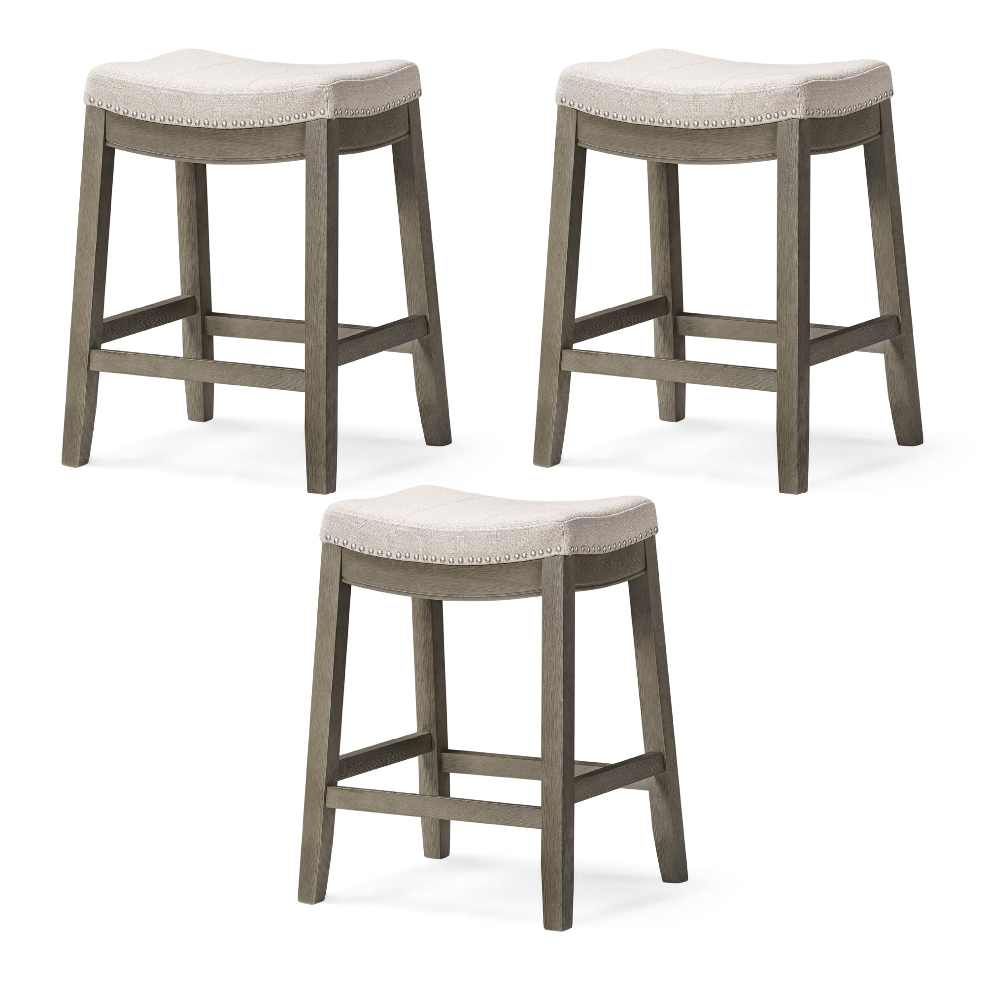26" Sophia Counter Stool in Grey Finish and Grey Fabric Upholstery (Set of 3) in by Maven Lane
