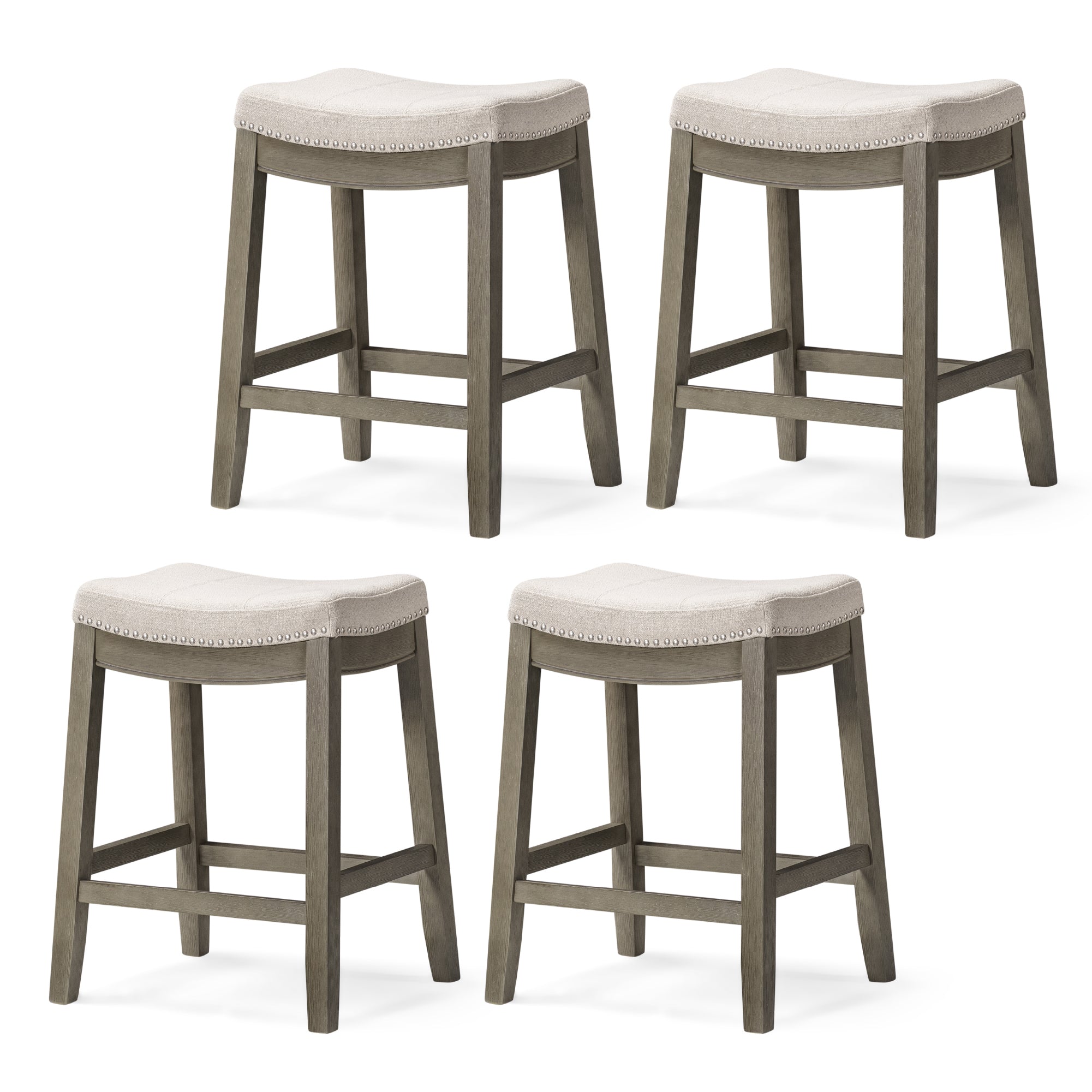 26" Sophia Counter Stool in Grey Finish and Grey Fabric Upholstery (Set of 4) in by Maven Lane