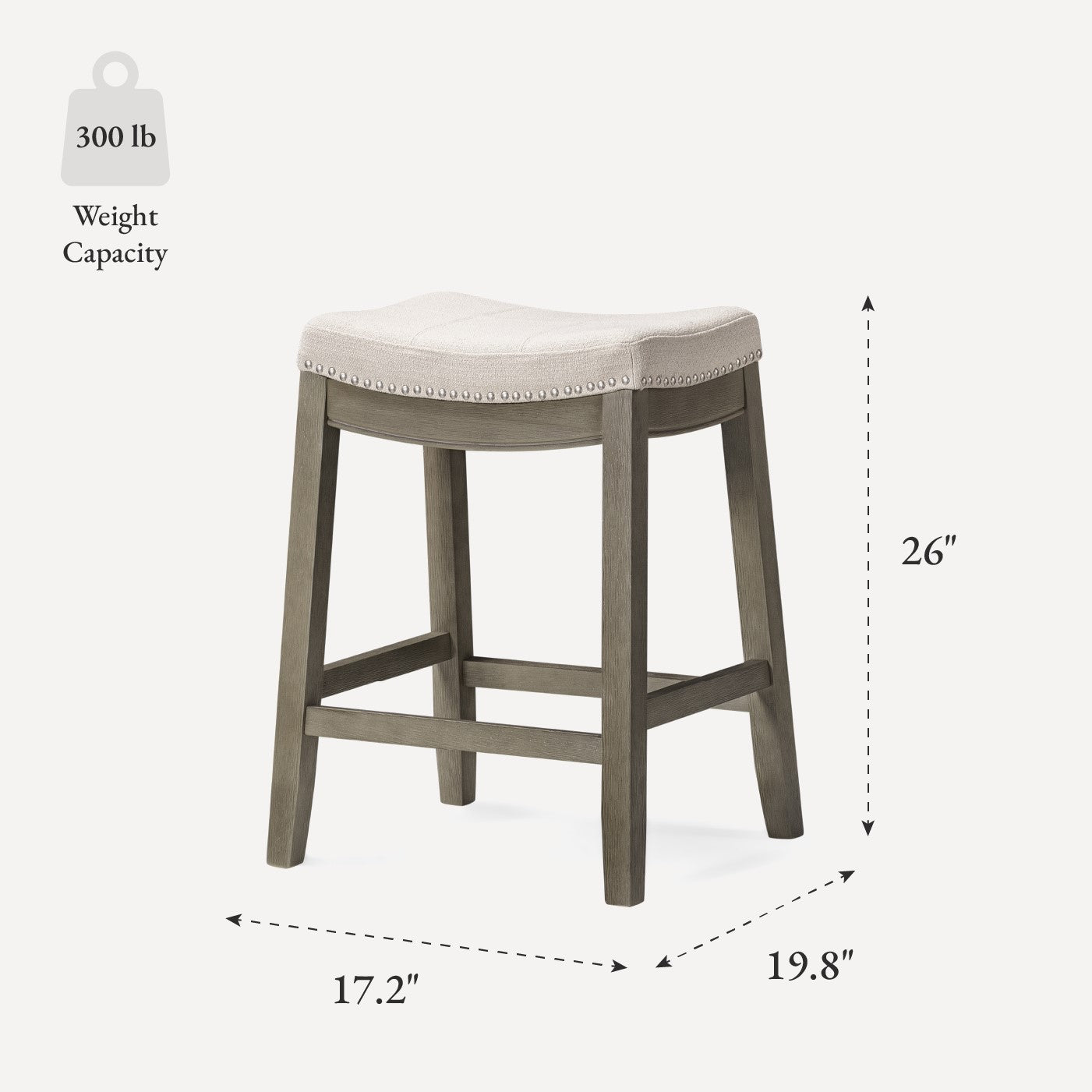 26" Sophia Counter Stool in Grey Finish and Grey Fabric Upholstery in Stools by Maven Lane