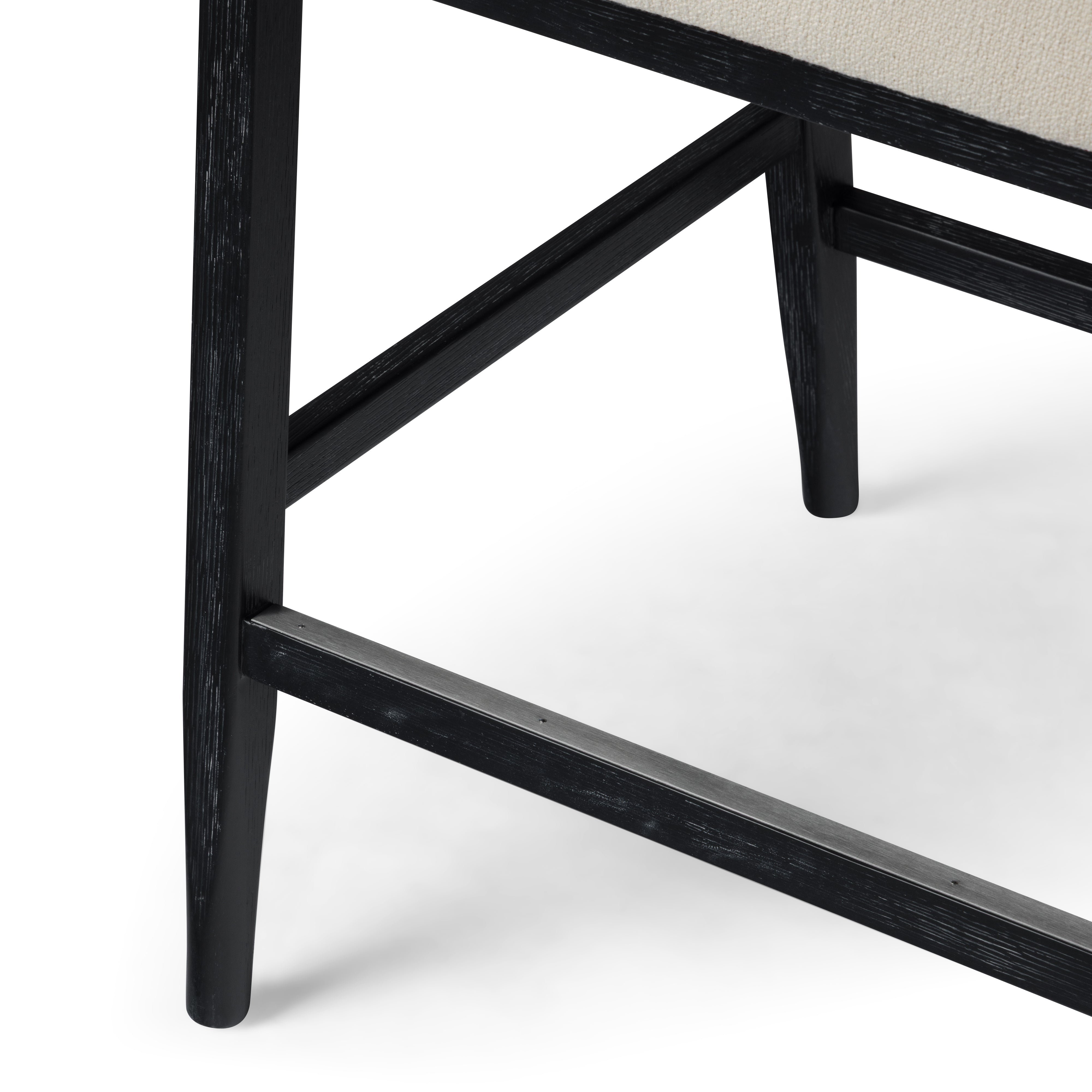 26" Chloe Counter Stool in Black Finish with Beige Fabric Upholstery and Natural Rattan Back in Maven Lane by Maven Lane