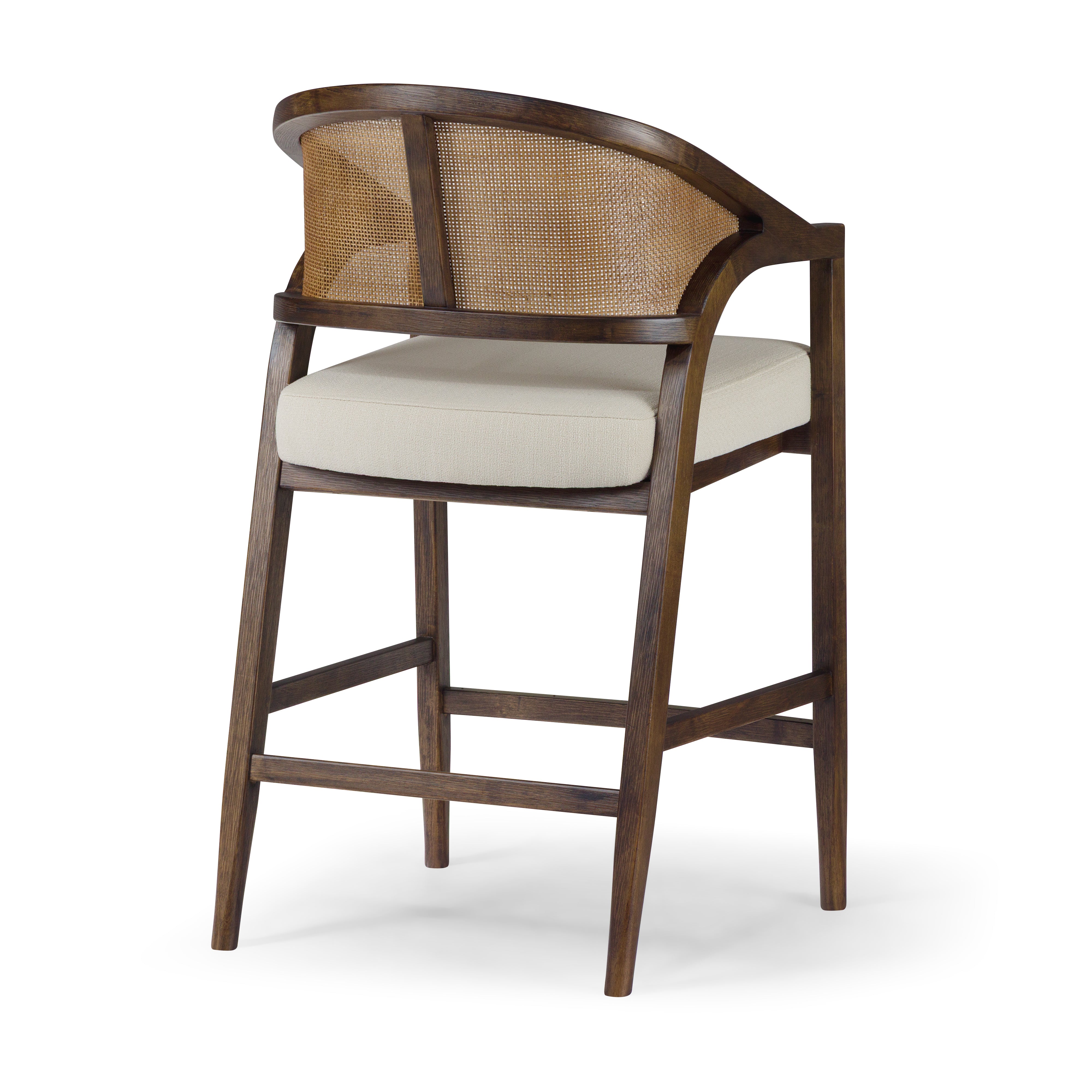 26" Chloe Counter Stool in Brown Finish with Beige Fabric Upholstery and Honey Rattan Back in Maven Lane by Maven Lane
