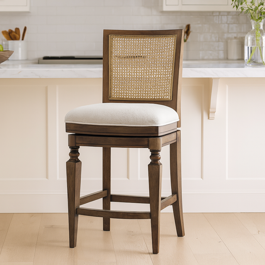 Sonoma Swivel Counter Stool in Brown Finish and Beige Fabric in Stools by Maven Lane