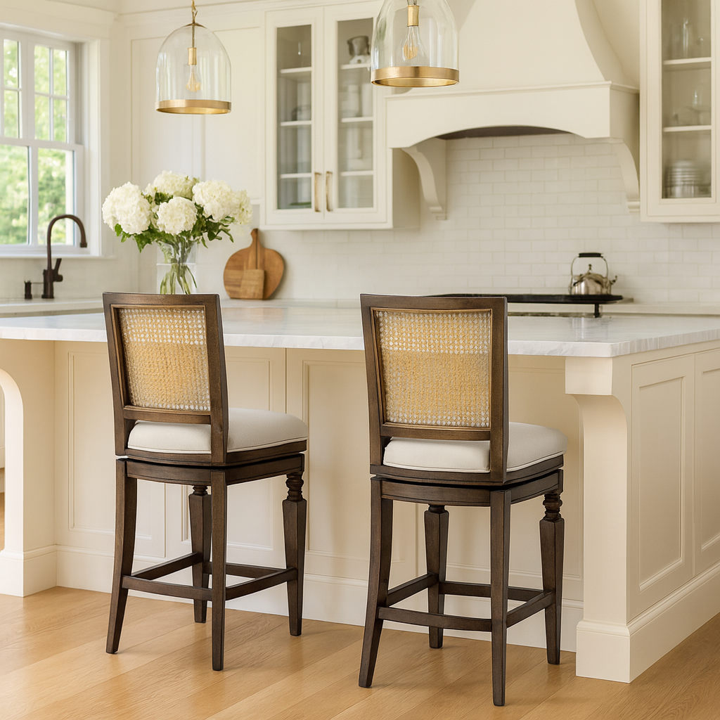 26" Sonoma Swivel Counter Stool in Brown Finish and Beige Fabric in Stools by Maven Lane