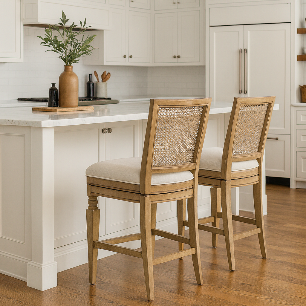26" Sonoma Swivel Counter Stool in Natural Finish and Beige Fabric in Stools by Maven Lane