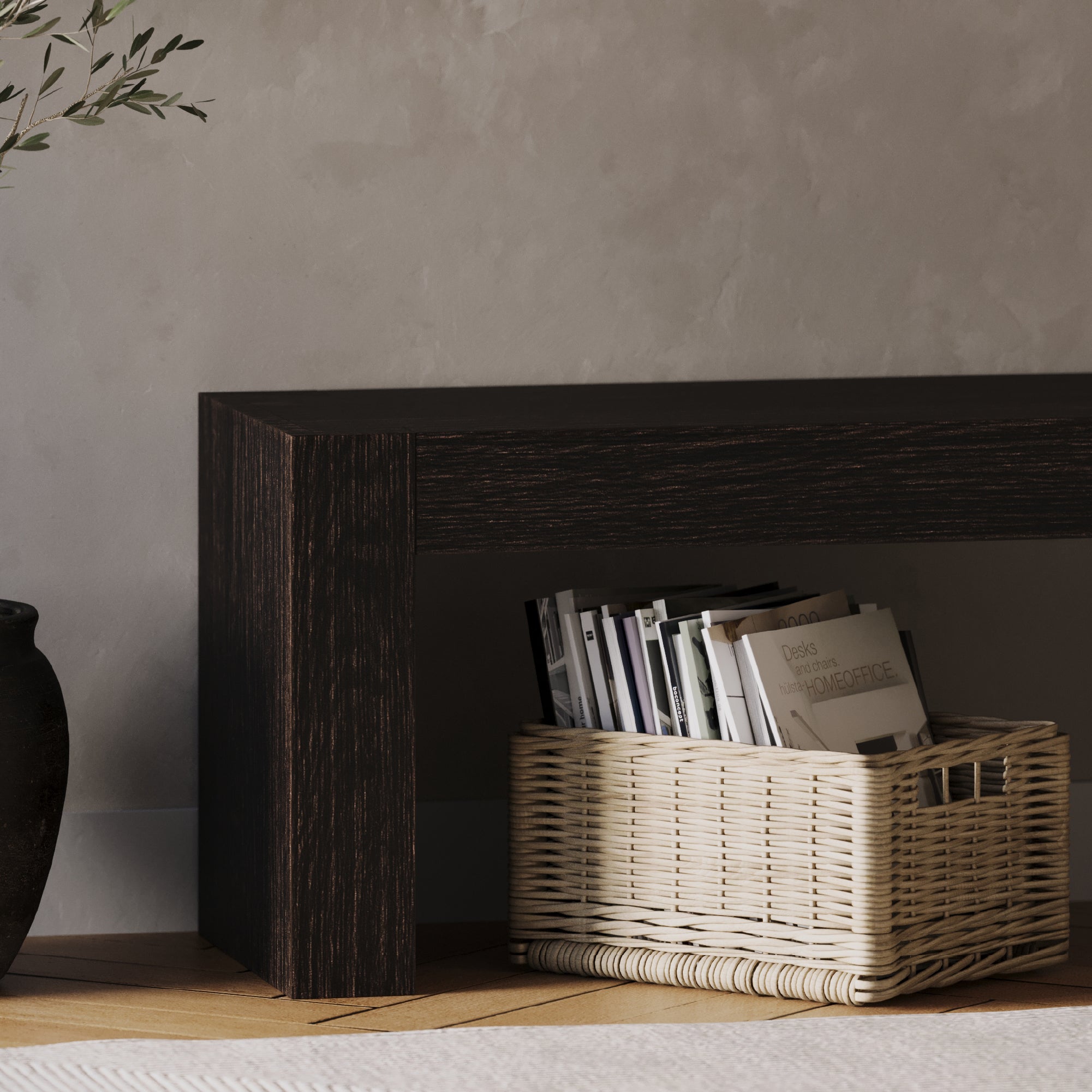 Zeno Organic Wooden Bench in Weathered Brown Finish in Bench by Maven Lane