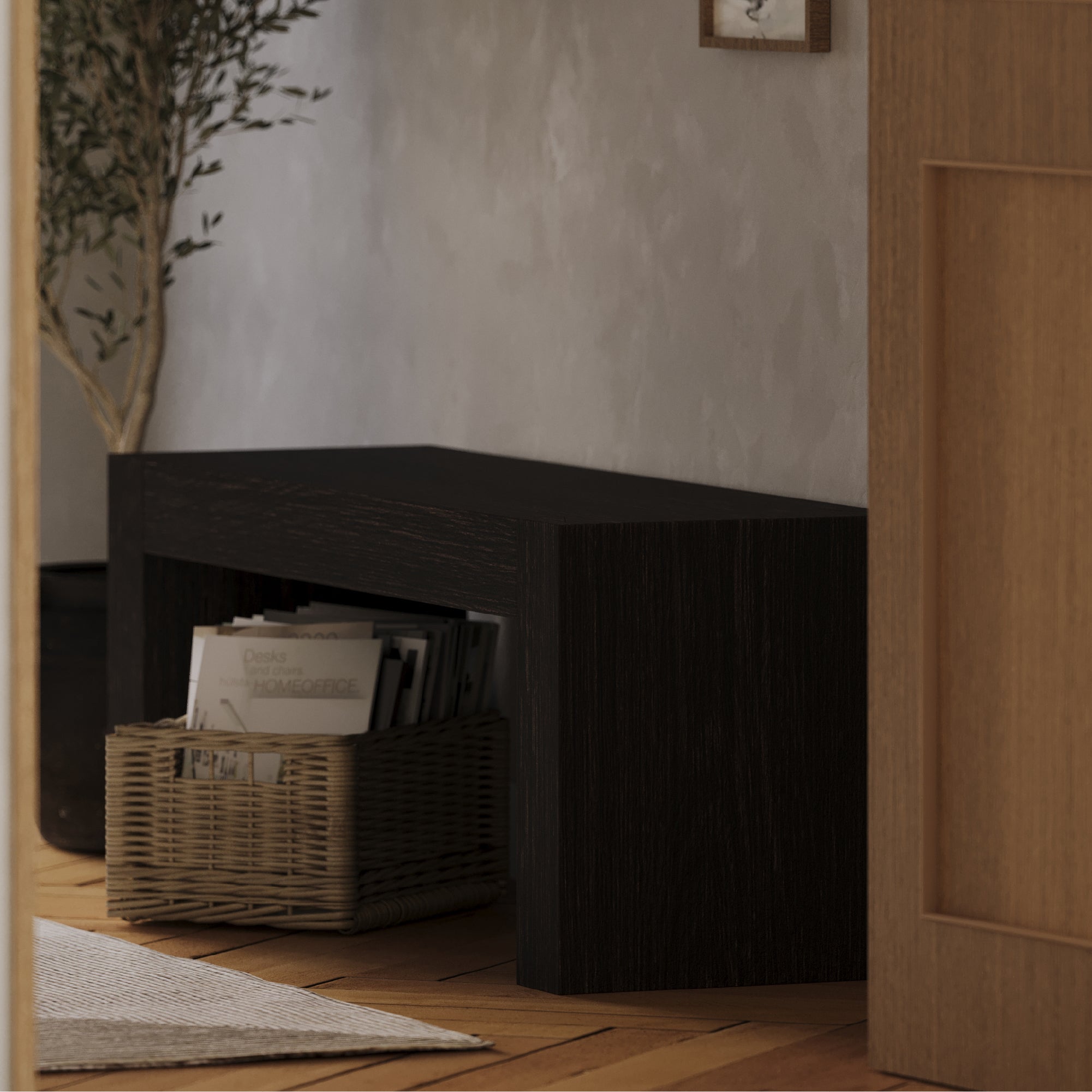 Zeno Organic Wooden Bench in Weathered Brown Finish in Bench by Maven Lane