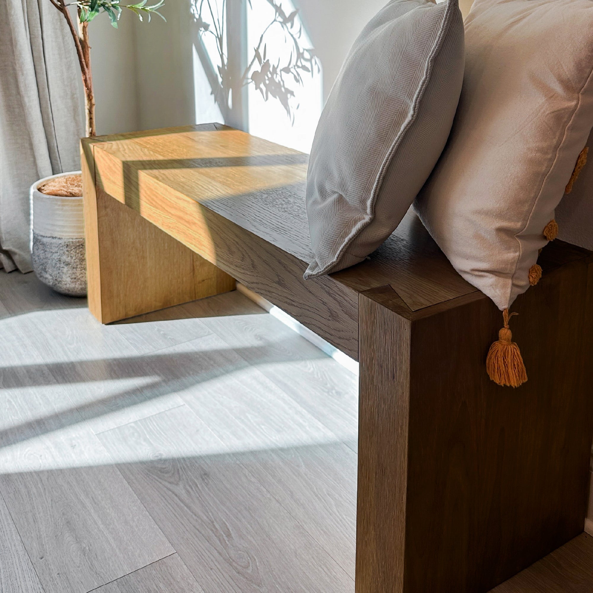 Zeno Organic Wooden Bench in Weathered Natural Finish in Bench by Maven Lane