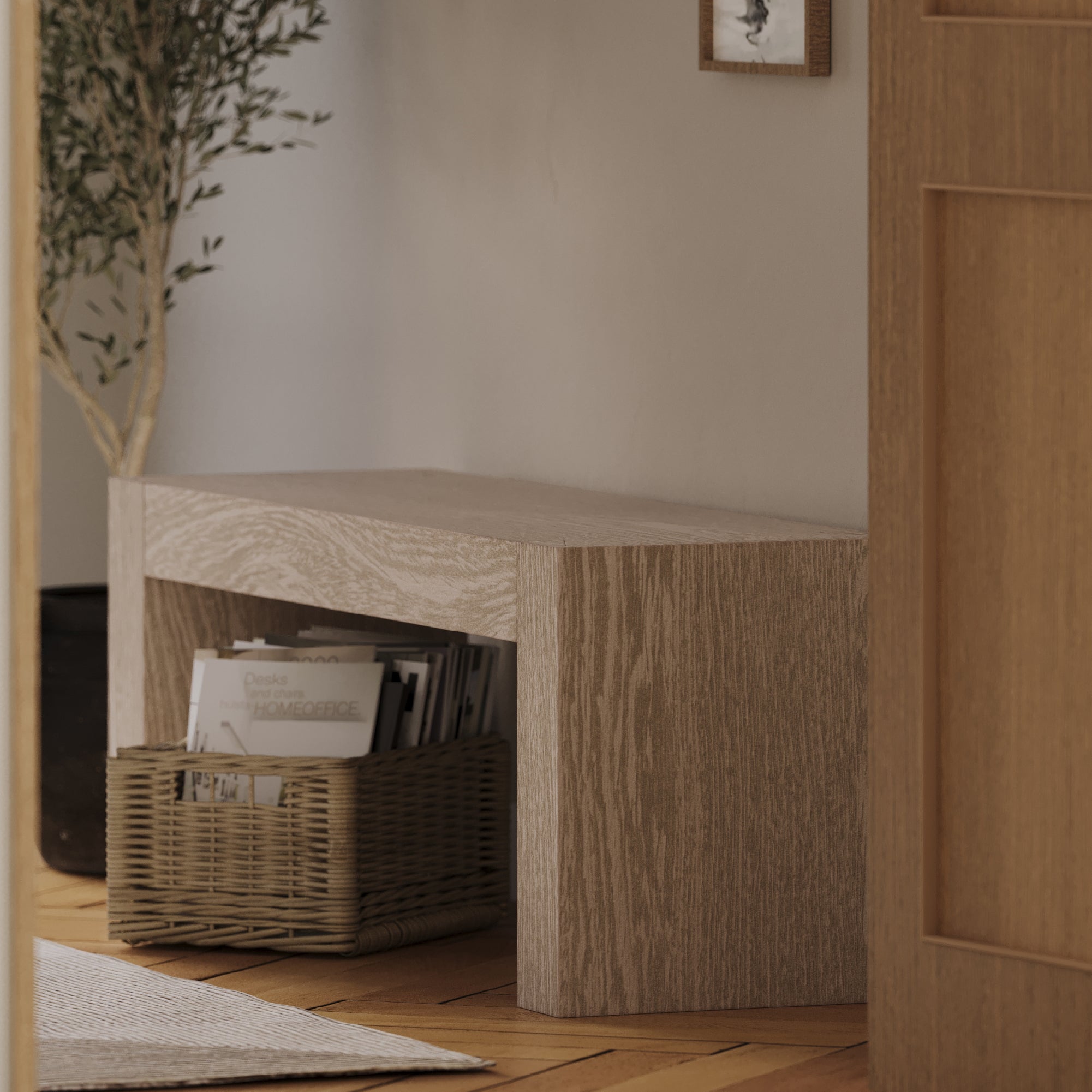 Zeno Organic Wooden Bench in Weathered Grey Finish in Bench by Maven Lane