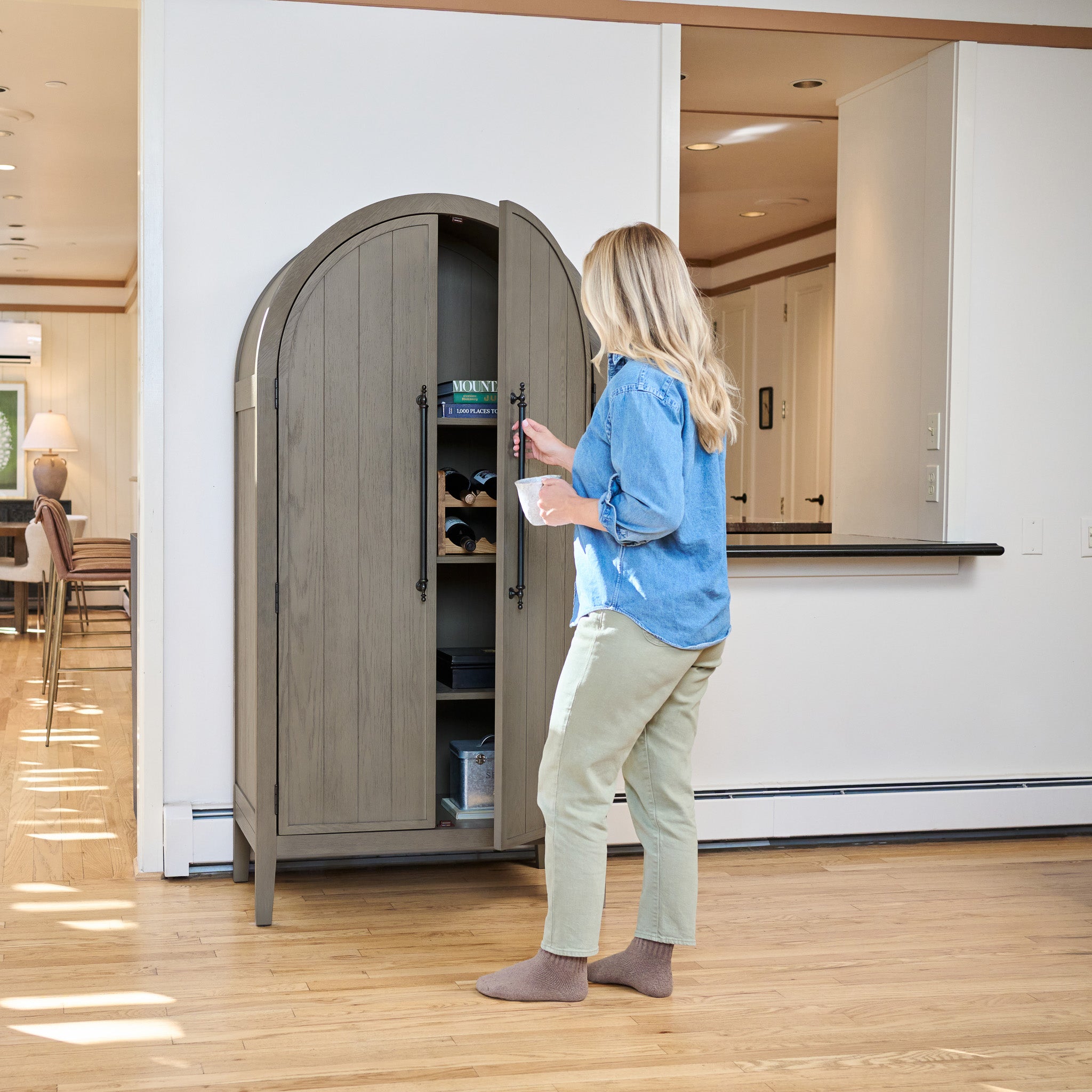 Selene Arched Wooden Cabinet in Grey Finish in Storage Cabinet by Maven Lane