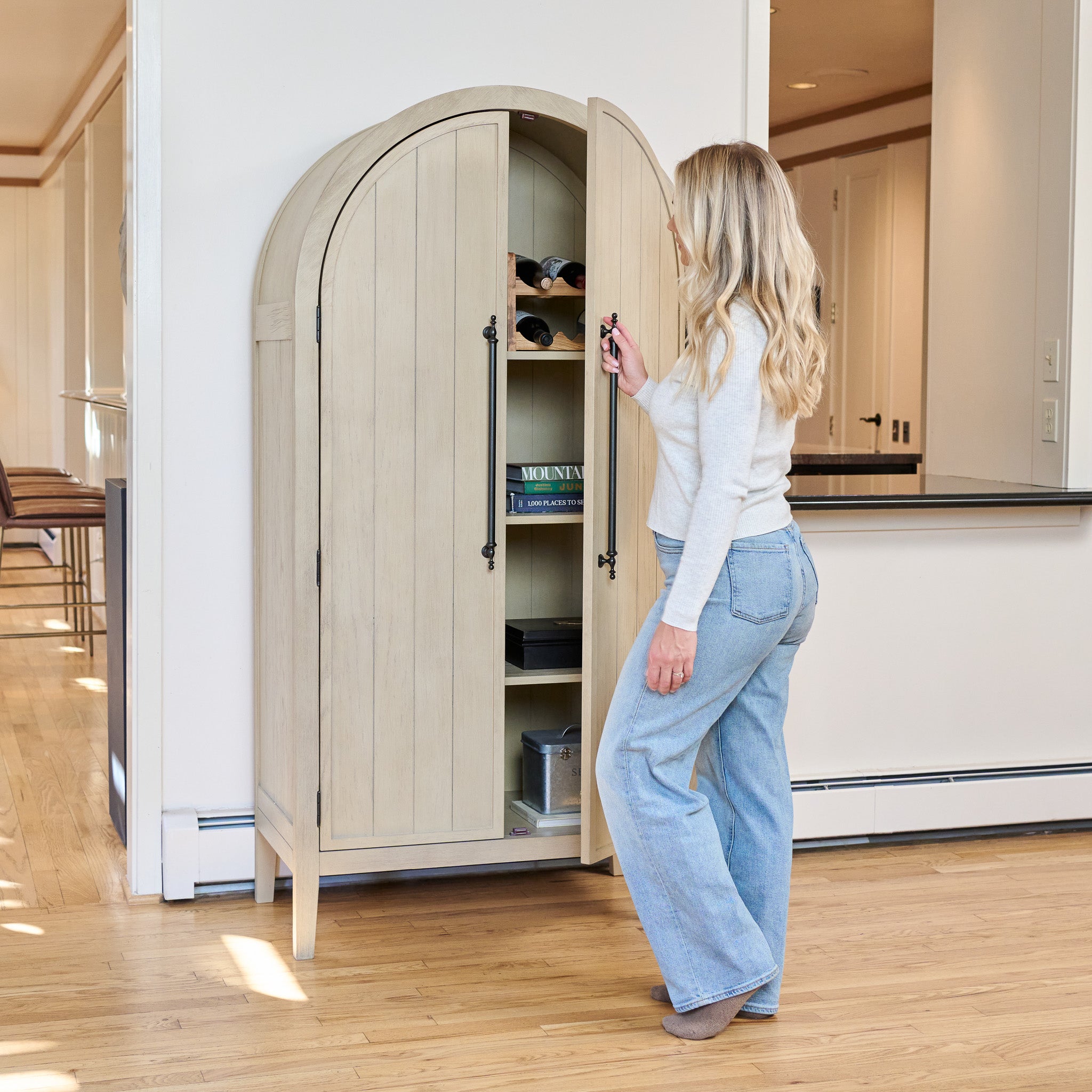Selene Arched Wooden Cabinet in Cream Finish in Storage Cabinet by Maven Lane