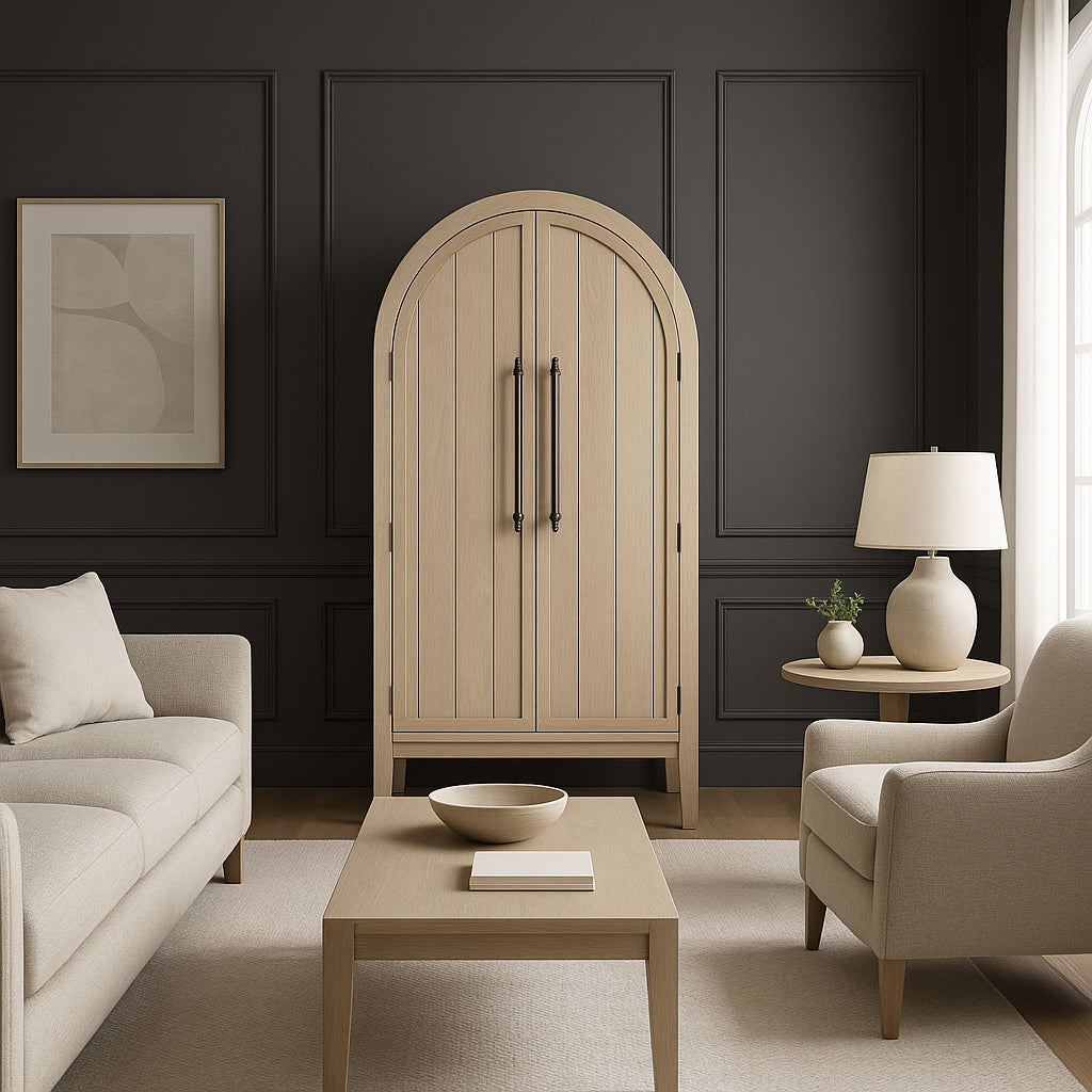 Selene Arched Wooden Cabinet in White Finish in Storage Cabinet by Maven Lane