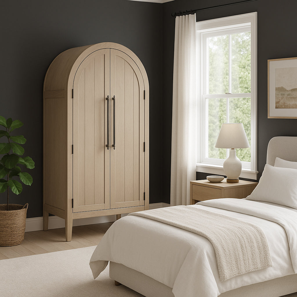 Selene Arched Wooden Cabinet in White Finish in Storage Cabinet by Maven Lane