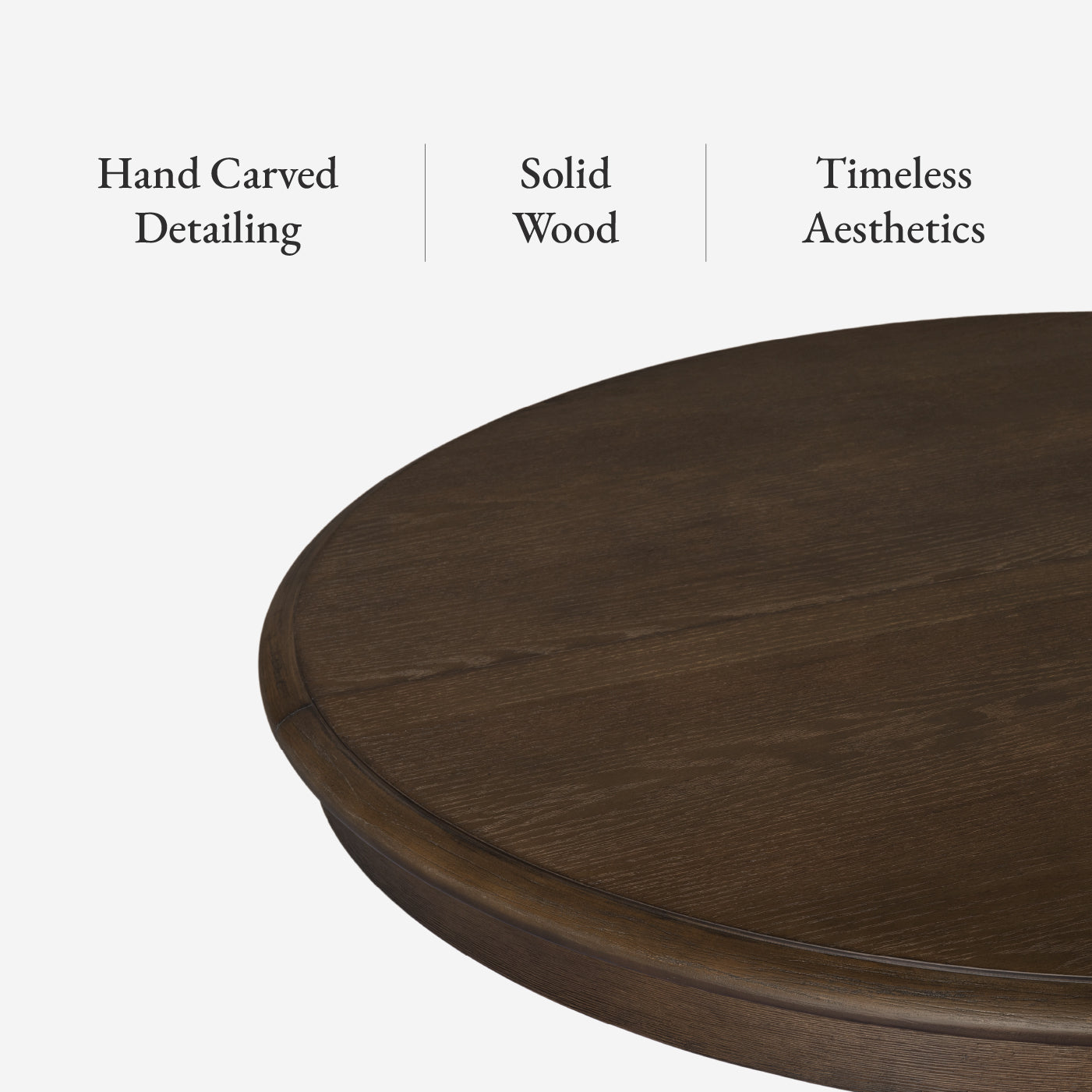 Zola Classical Round Wooden Dining Table in Antiqued Brown Finish in Dining Table by Maven Lane