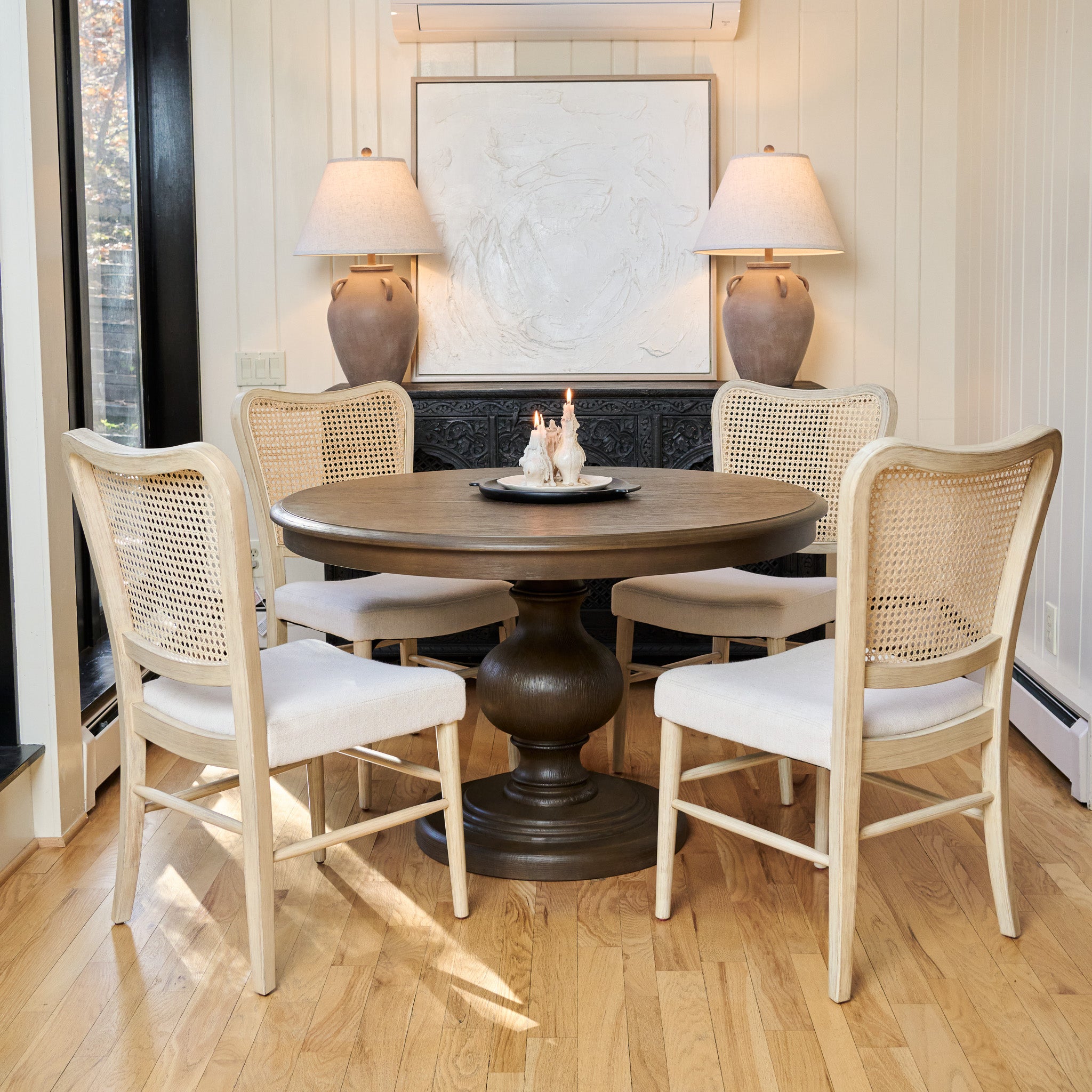 Zola Round Wooden Dining Table in Brown Finish