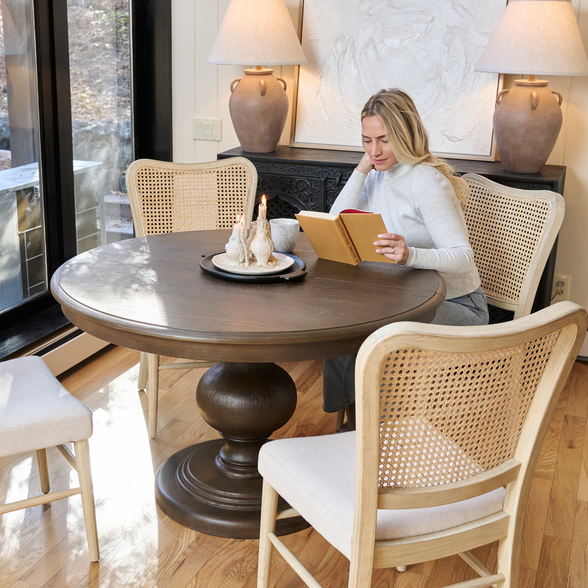 Vera Dining Chair in Cream Finish and Weave Fabric, Set of 2 in Dining Chair by Maven Lane