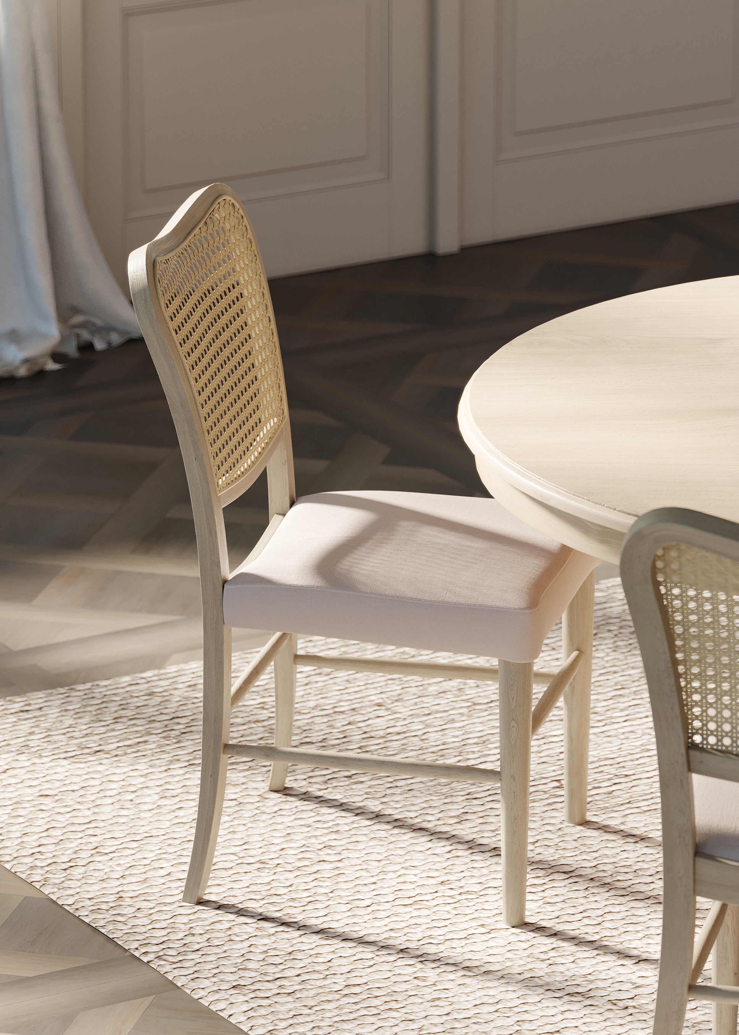 Vera Dining Chair in Aged White with Cream Weave Fabric, Set of 2 in Dining Chair by Maven Lane