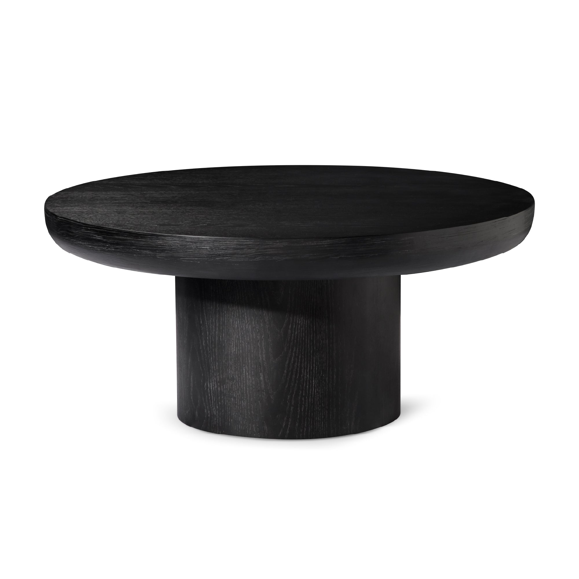 Owen Rustic Circular Wooden Coffee Table in Aged Black Finish in Coffee Table by Maven Lane