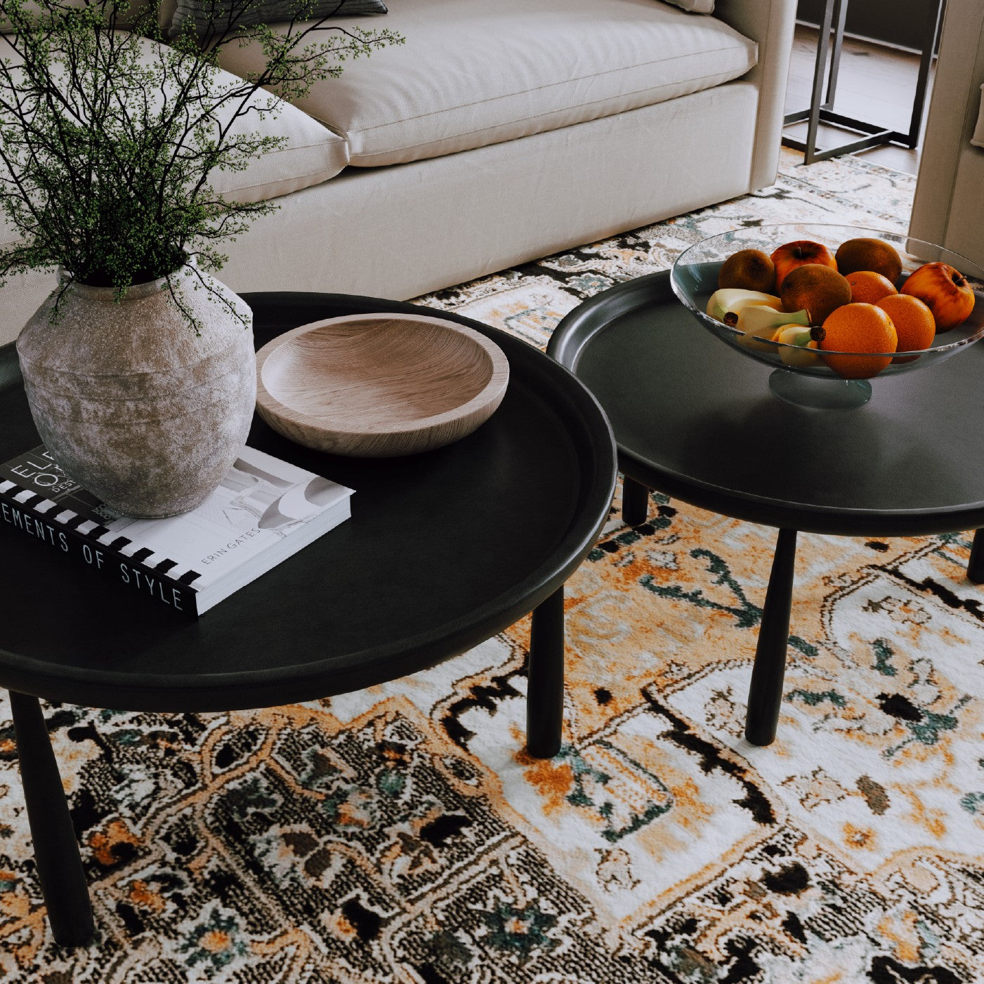 Sonia Rustic Wooden Nesting Coffee Tables in Black Finish in Nesting Tables by Maven Lane