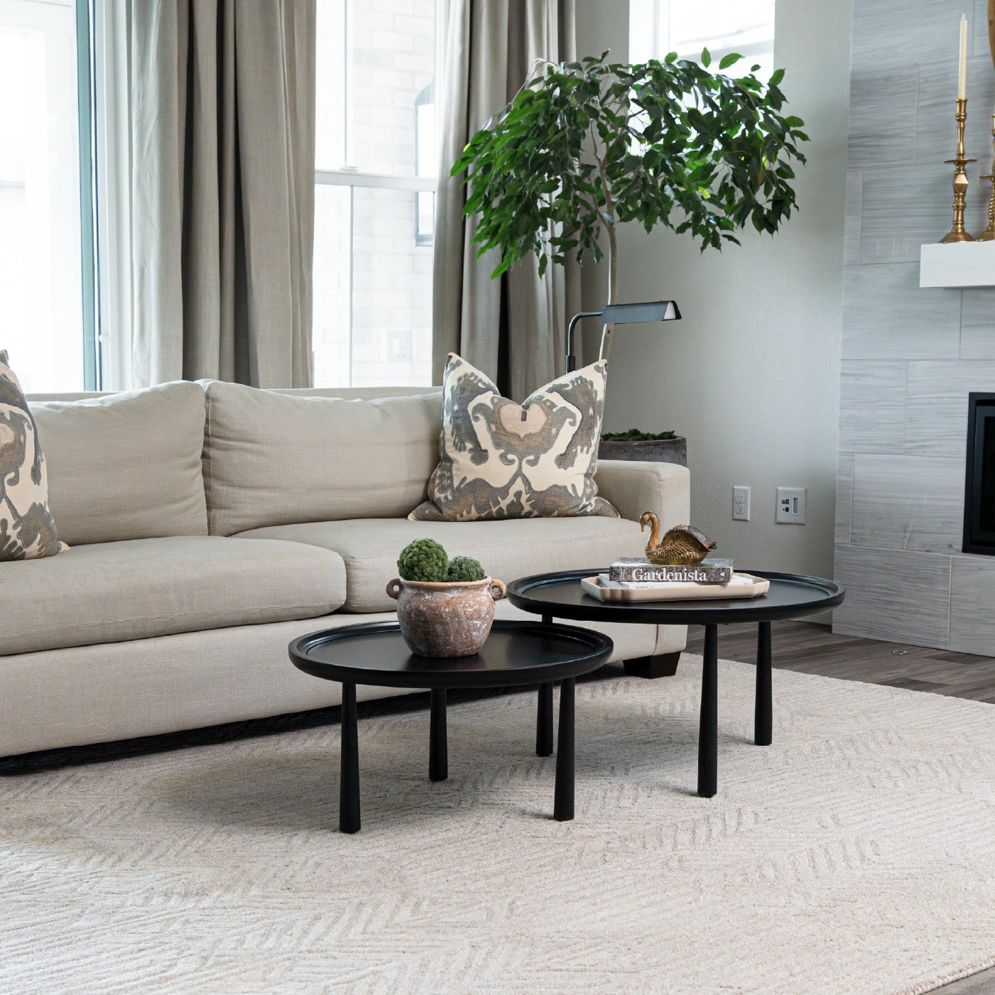 Sonia Rustic Wooden Nesting Coffee Tables in Black Finish in Nesting Tables by Maven Lane