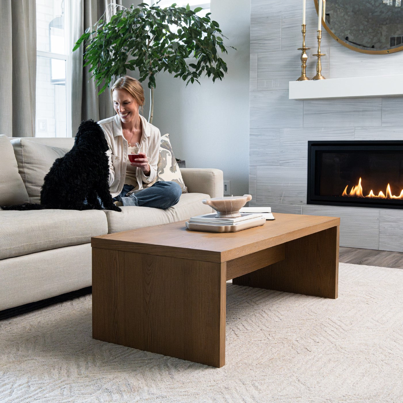 Zeno Rectangular Coffee Table in Aged Natural Finish in Coffee Table by Maven Lane