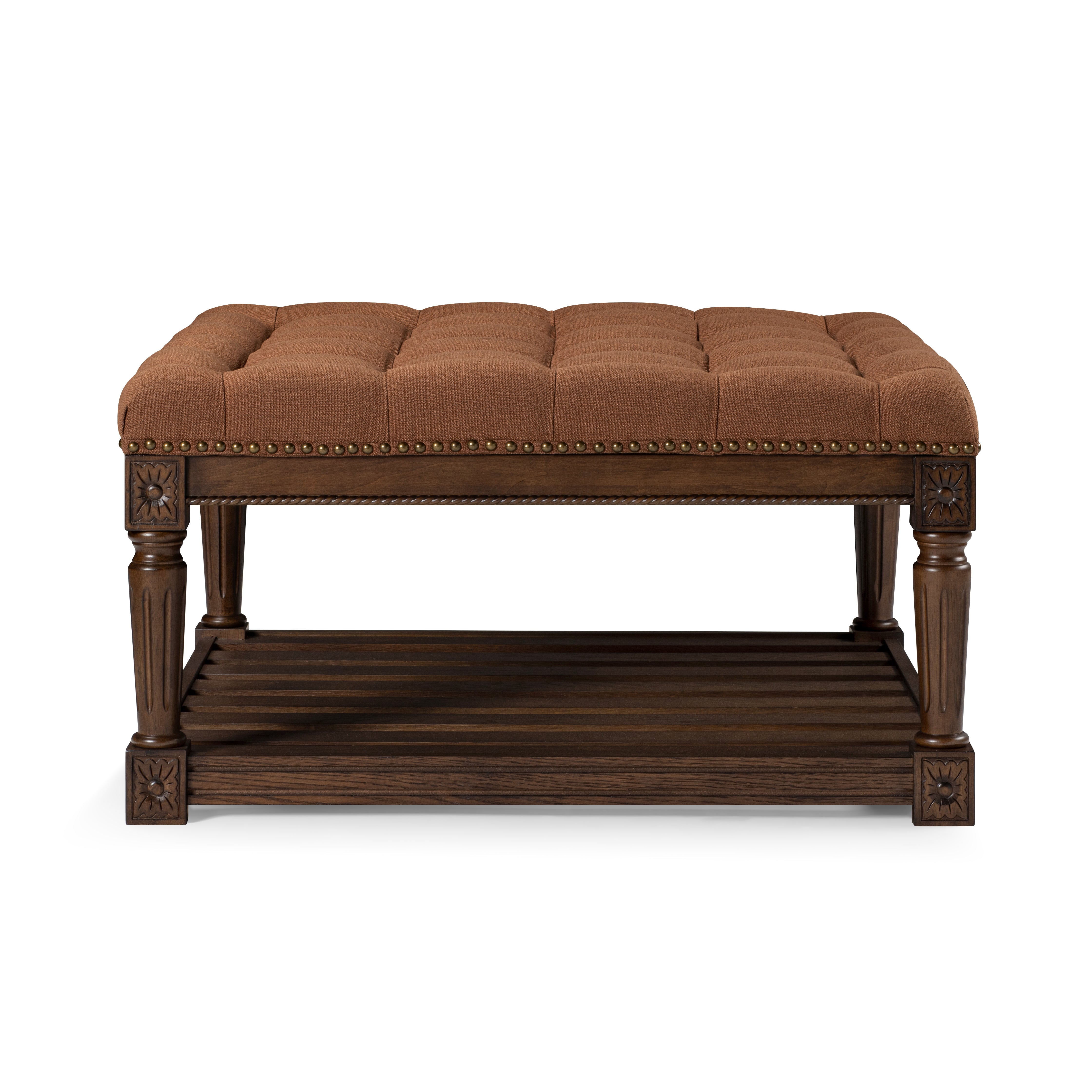 Mesa Square Upholstered Coffee Table in Brown Finish and Brown Fabric Upholstery