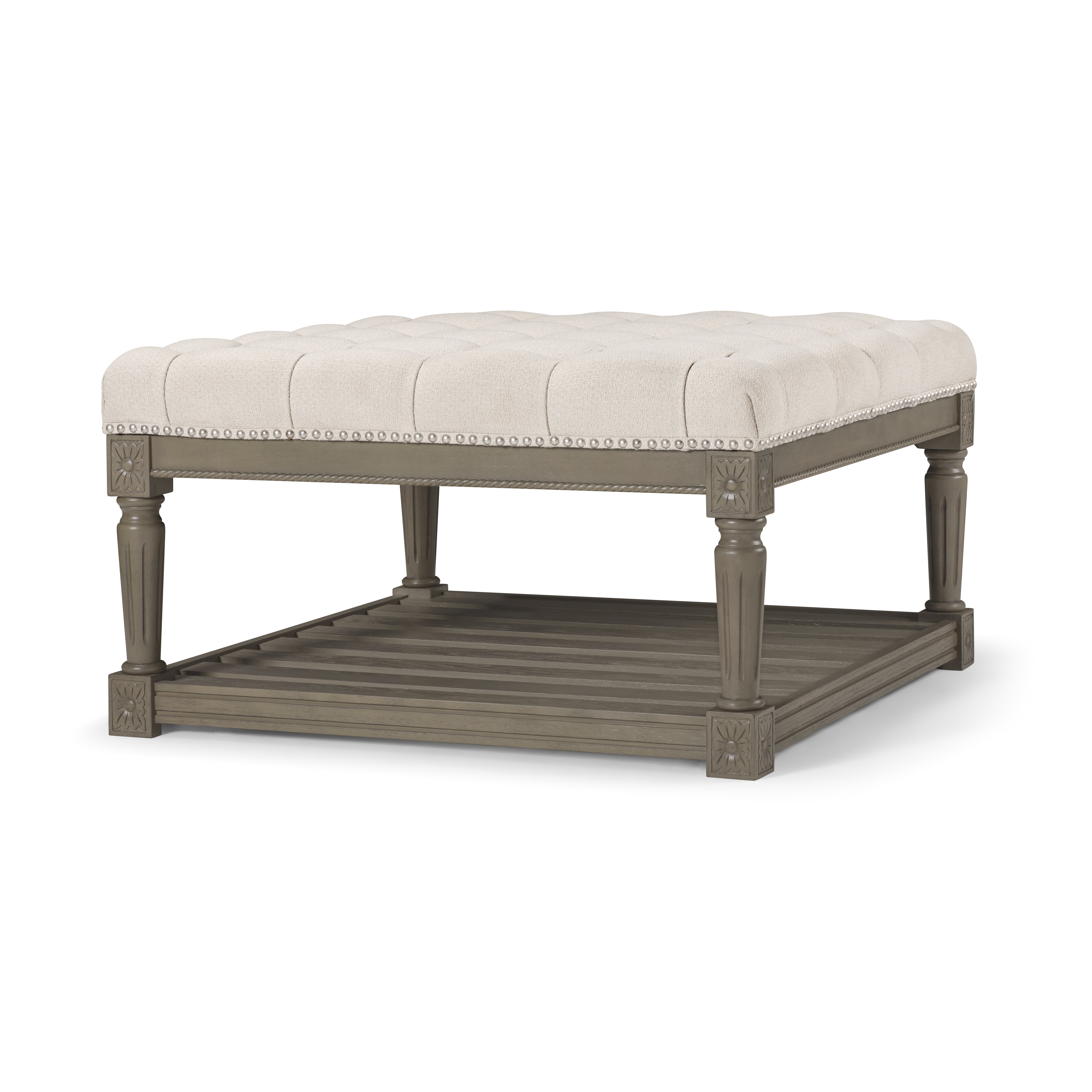 Mesa Square Coffee Table in Aged Grey with Dove Grey Fabric in Coffee Table by Maven Lane