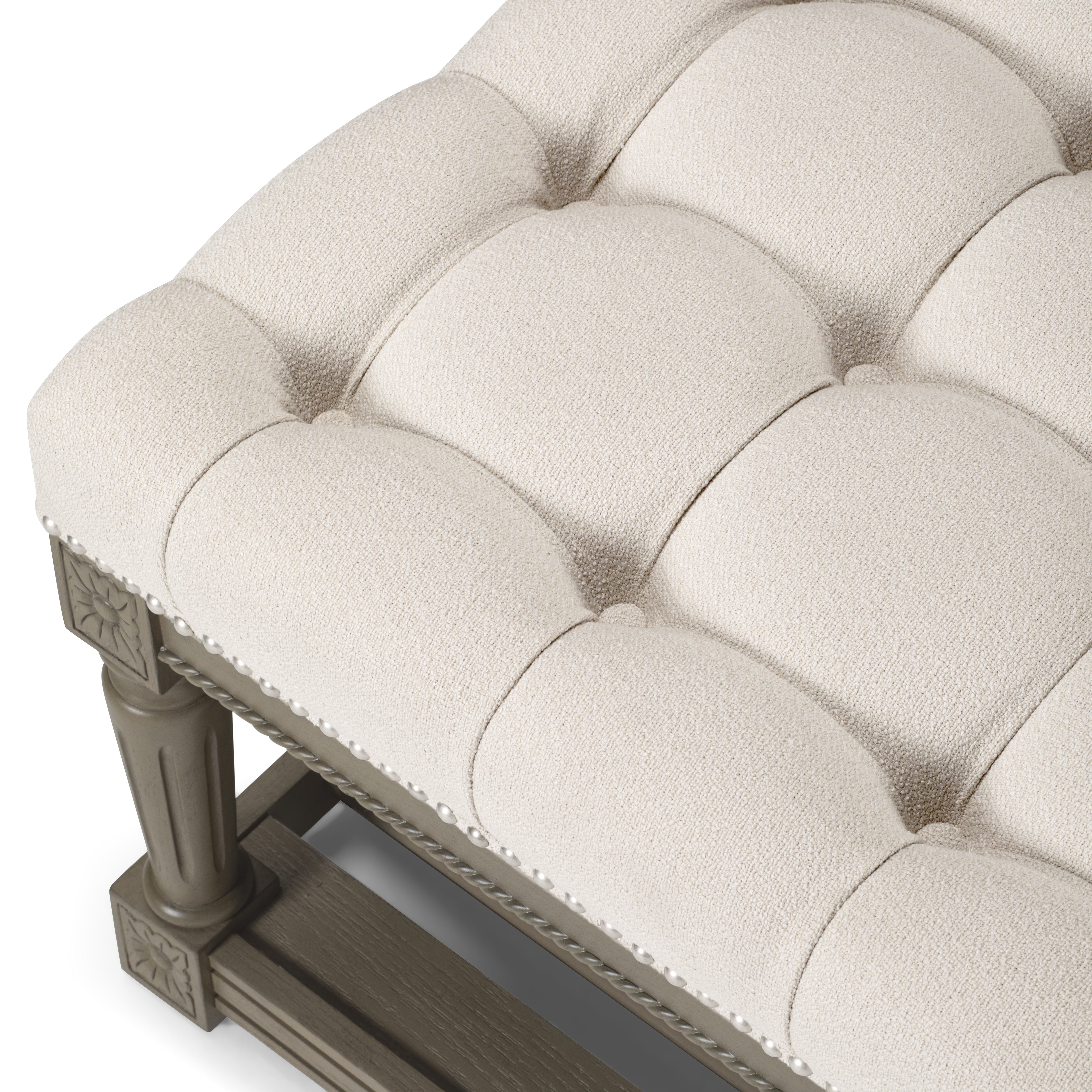 Mesa Square Coffee Table in Aged Grey with Dove Grey Fabric in Coffee Table by Maven Lane