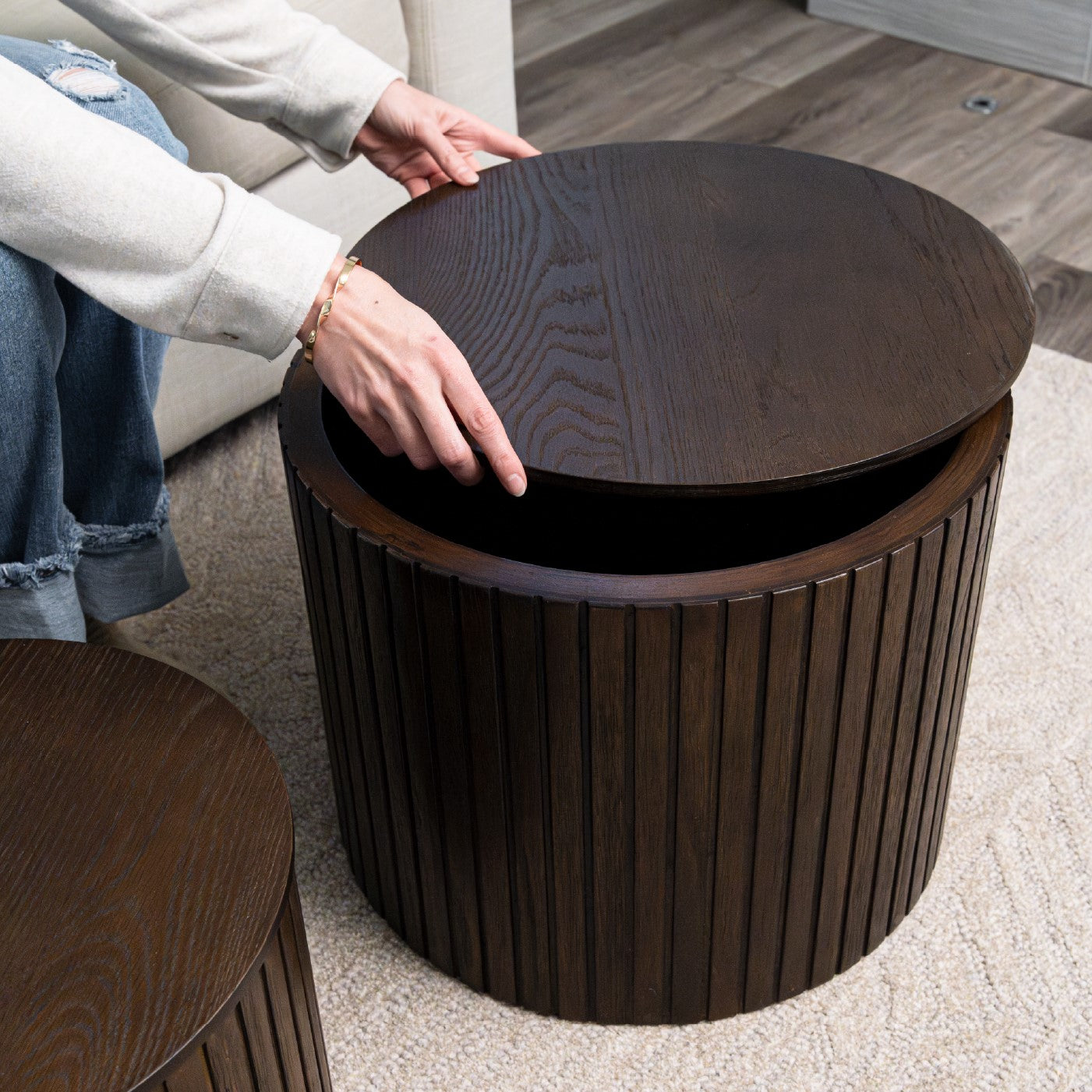 Austin Wooden Coffee Table Set with Storage in Brown Finish in Nesting Tables by Maven Lane
