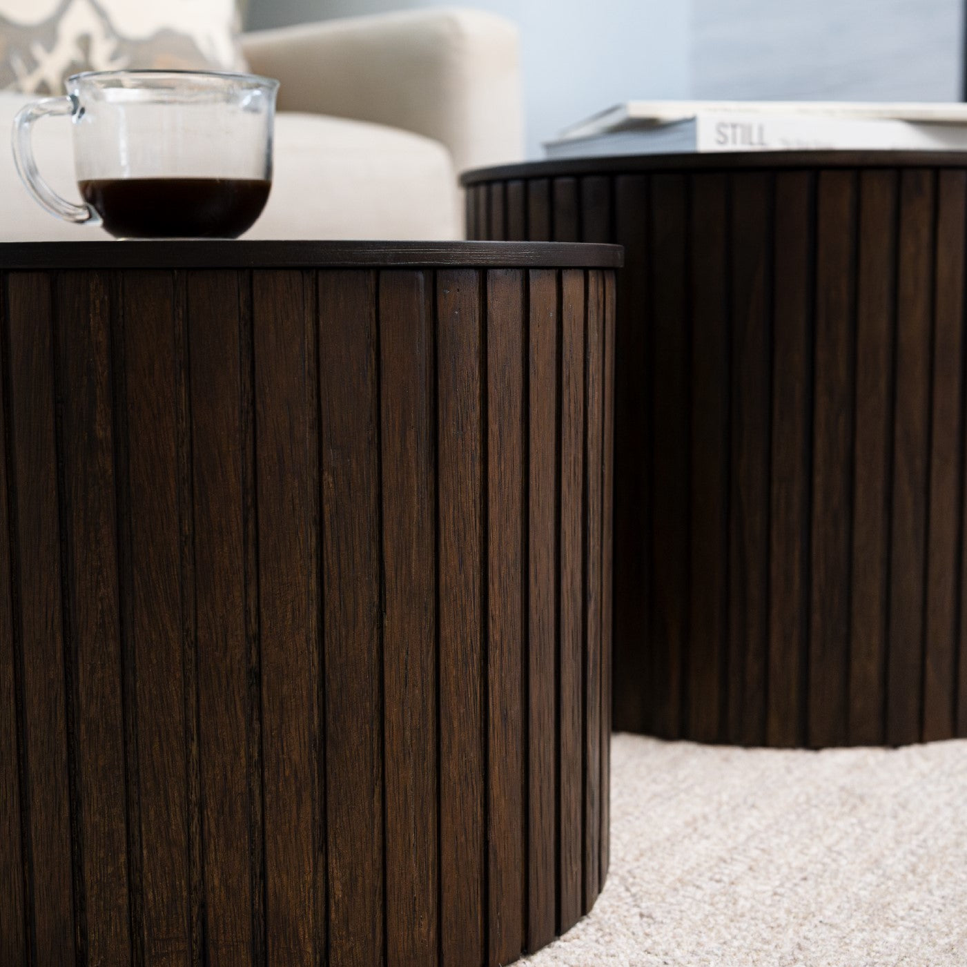 Austin Wooden Coffee Table Set with Storage in Brown Finish in Nesting Tables by Maven Lane