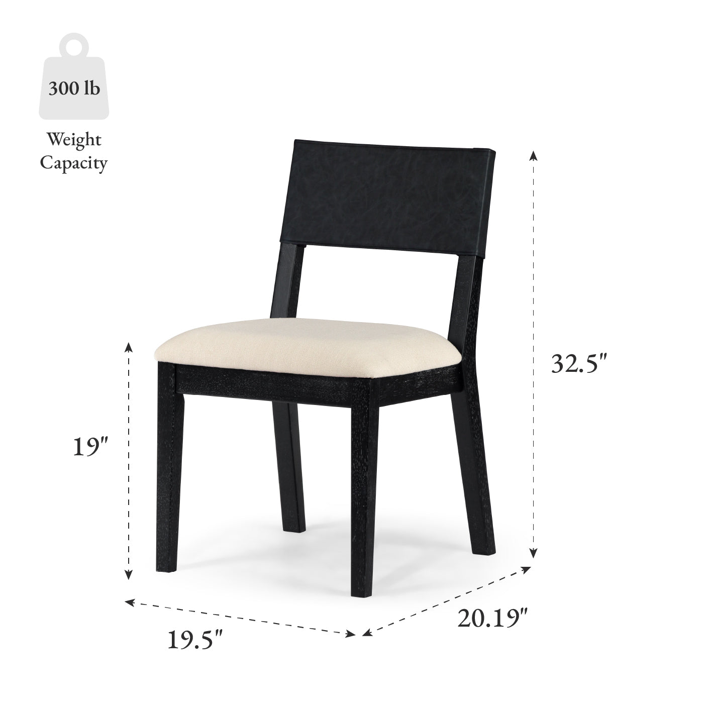 Radi Dining Chair in Black with Beige Fabric Upholstery and Dark Grey Faux Leather Back, Set of 2 in Maven Lane by Maven Lane