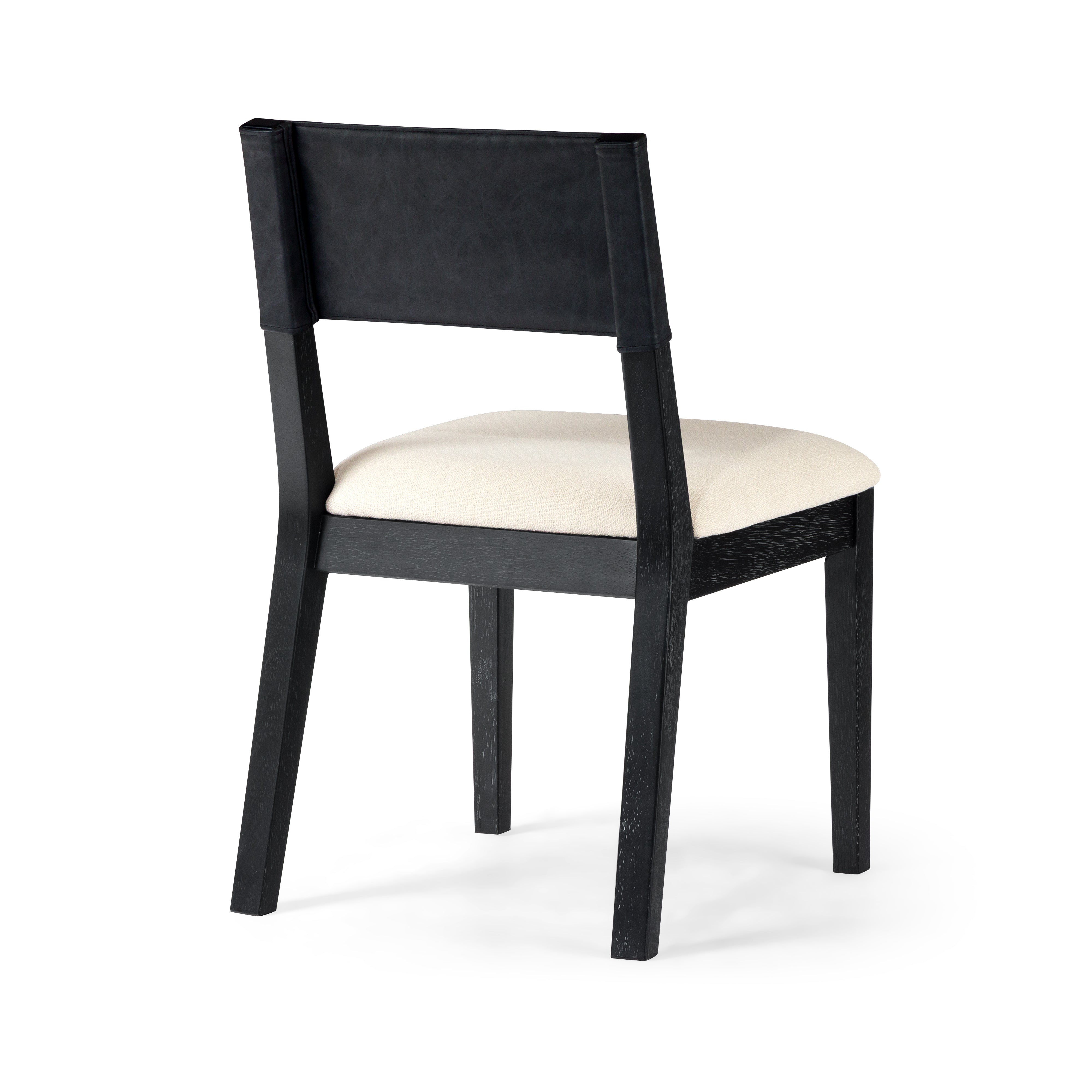 Radi Dining Chair in Black with Beige Fabric Upholstery and Dark Grey Faux Leather Back, Set of 2 in Maven Lane by Maven Lane