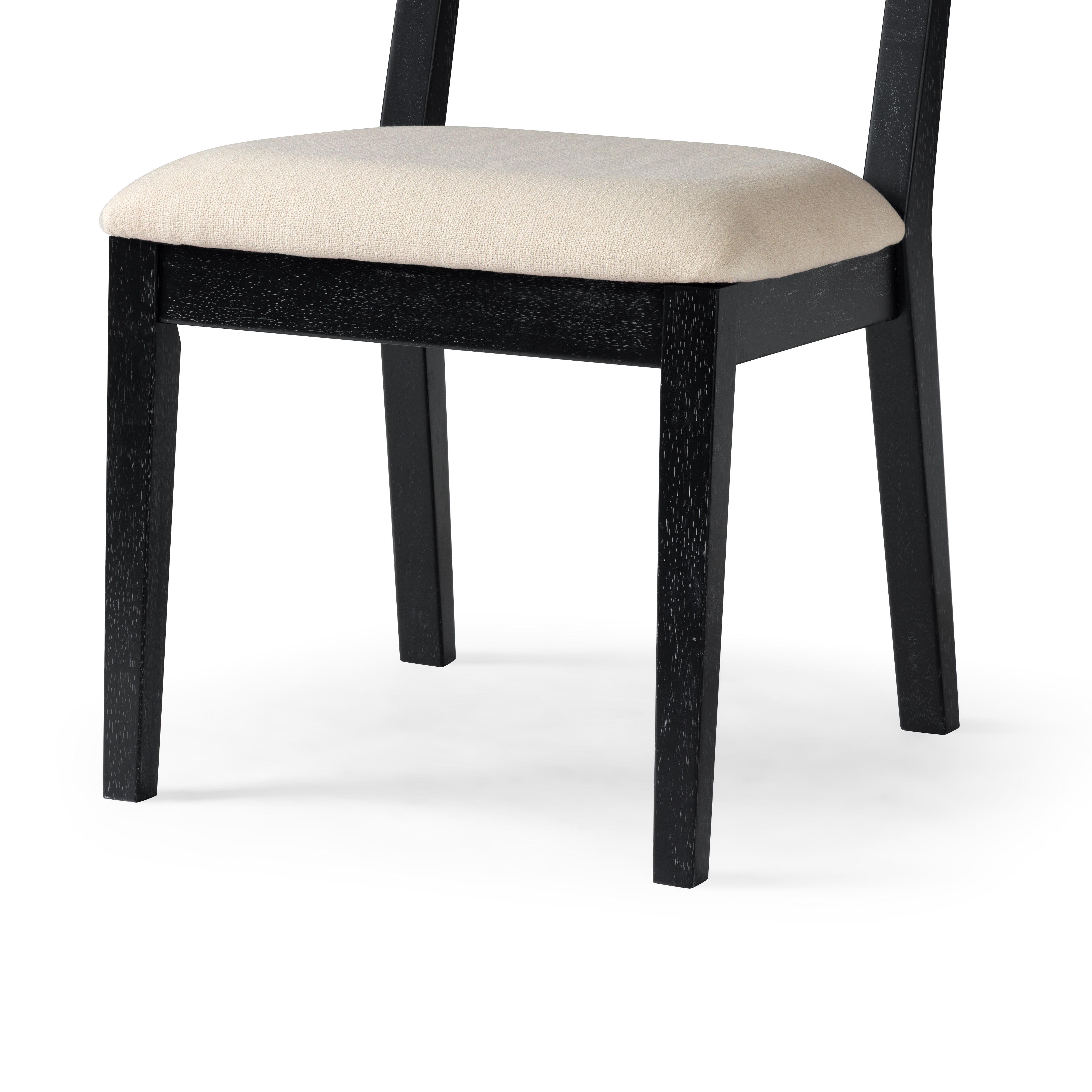 Radi Dining Chair in Black with Beige Fabric Upholstery and Dark Grey Faux Leather Back, Set of 2 in Maven Lane by Maven Lane