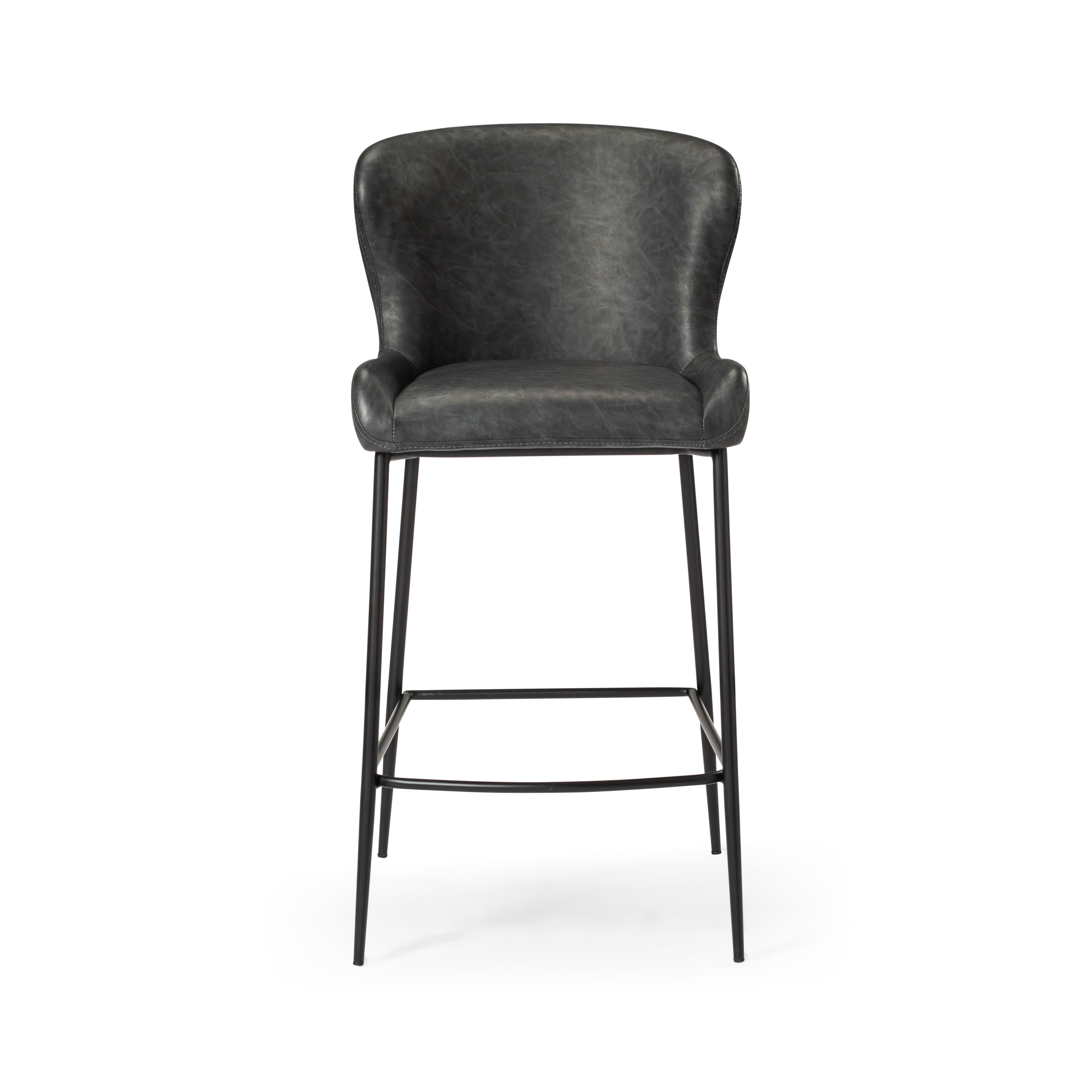 26" Naomi Counter Stool in Black Finish with Dark Grey Faux Leather in Stools by Maven Lane